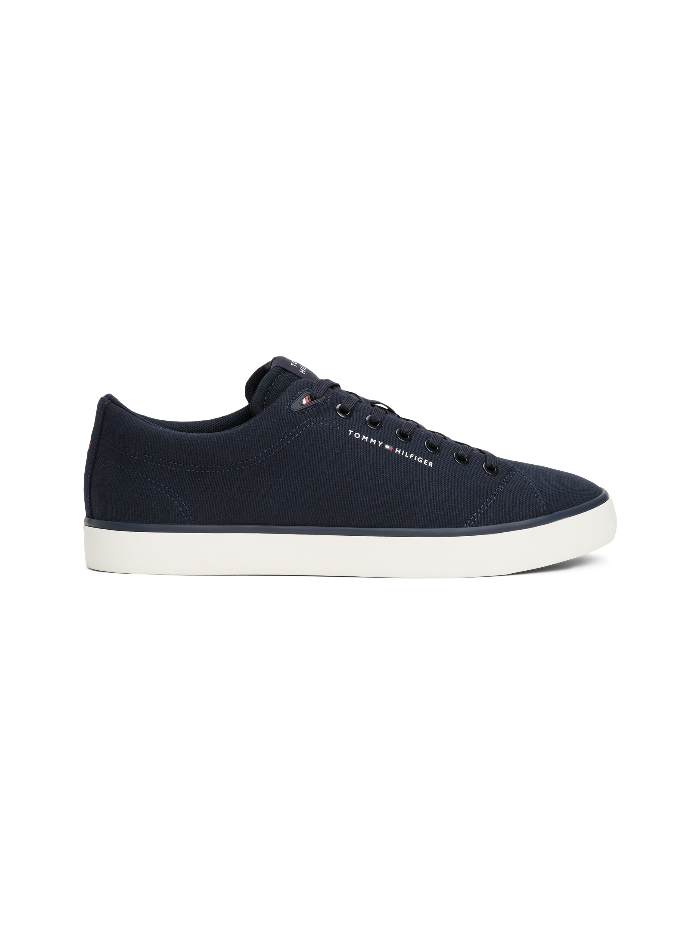 Tommy Hilfiger Sneaker »TH HI VULC LOW CORE CANVAS«, Freizeitschuh, Halbschuh, Schnürer mit weich gepolstertem Schaftrand