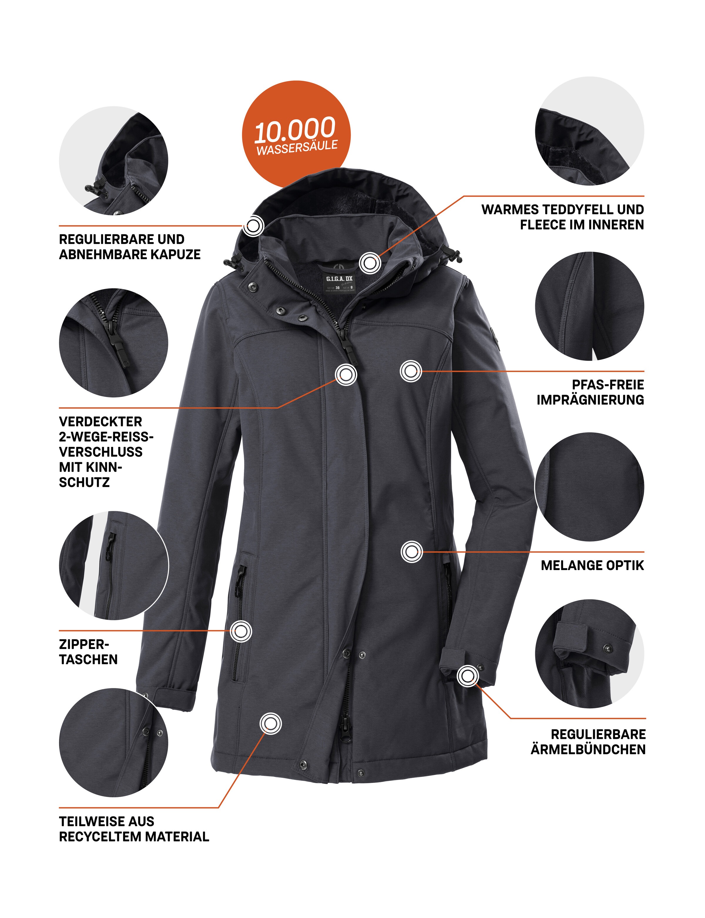 G.I.G.A. DX by killtec Softshellparka »GW 36 WMN SFTSHLL PRK«, Softshellparka: wasserdicht, atmungsaktiv, Teddyfell