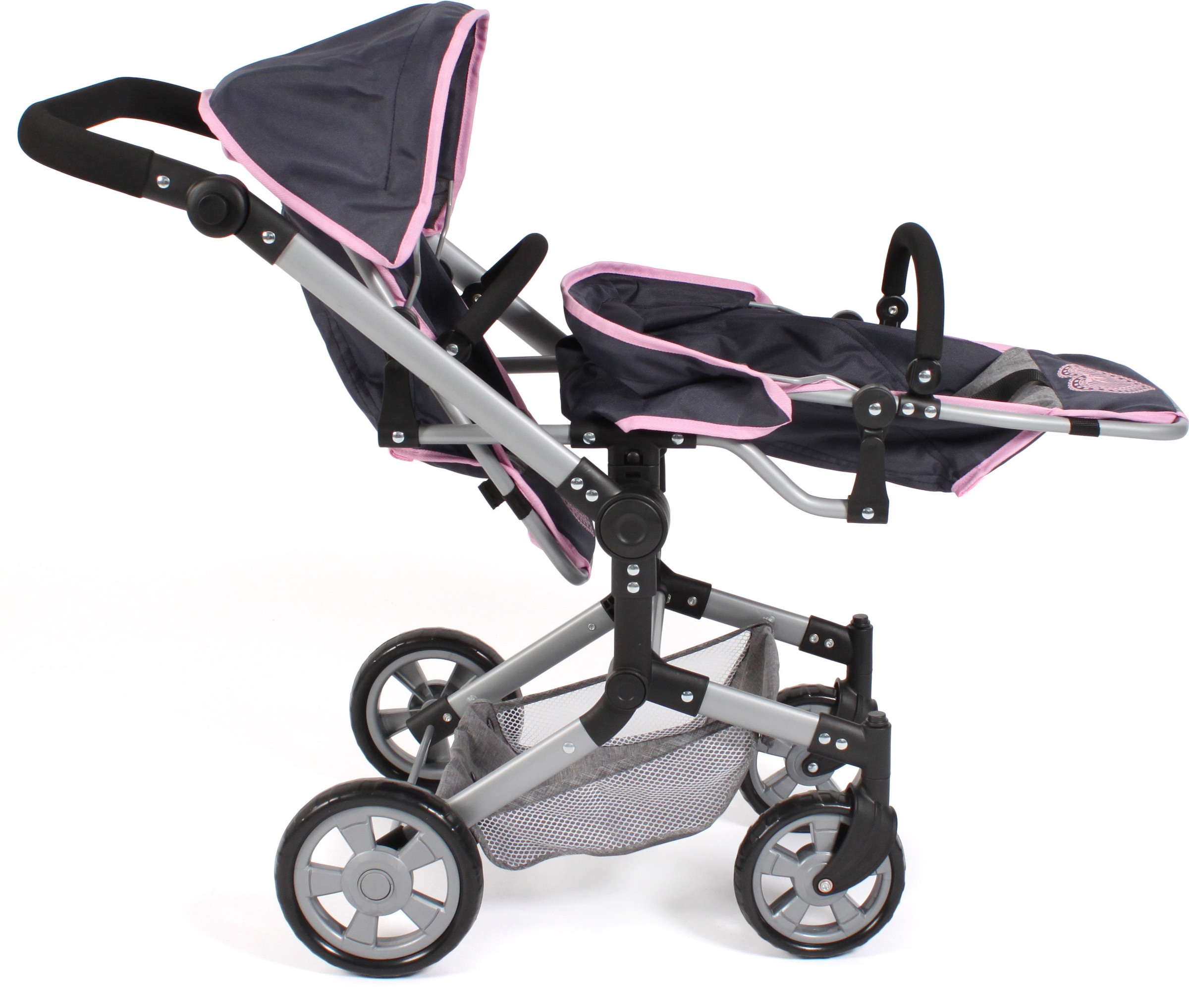 CHIC2000 Puppen-Zwillingsbuggy »Linus Duo, Grau-Navy«, mit zwei abnehmbaren, bis in Liegeposition verstellbaren Sportsitzen