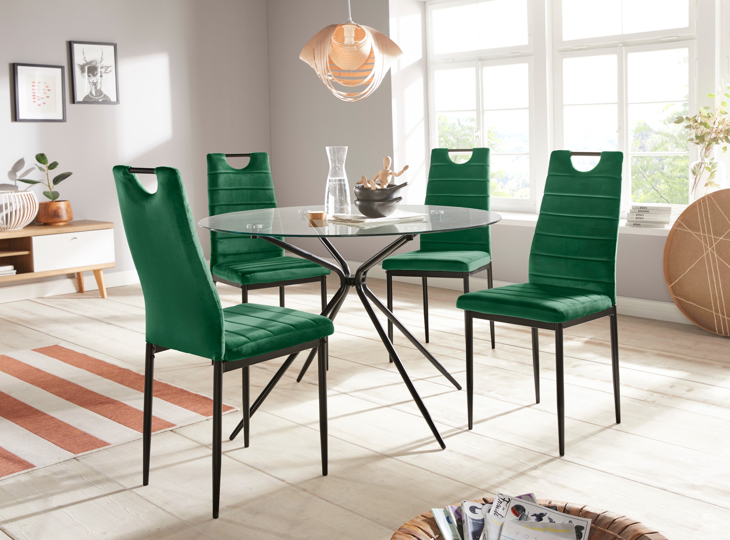 INOSIGN Glastisch »Silvi, TOPSELLER!«, (Esstisch, Glastisch), rund, Ø 110 cm, schwarzes Metallgestell