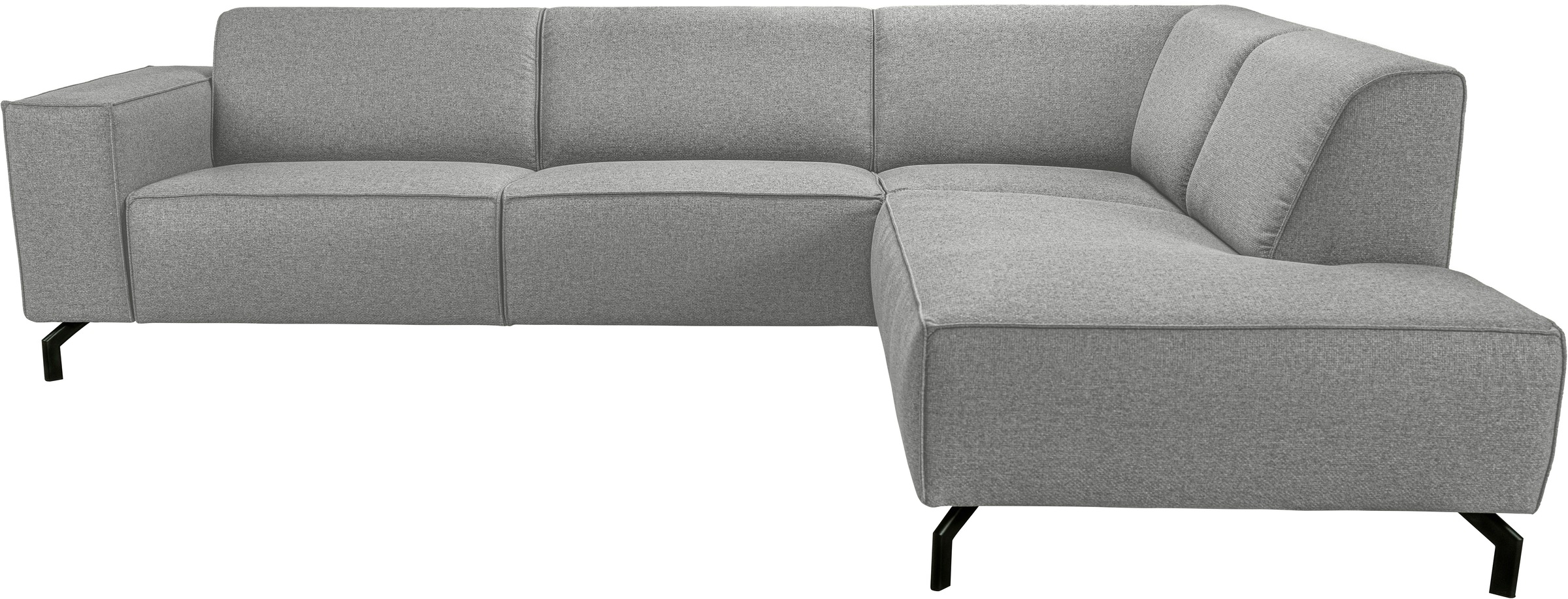 Places of Style Ecksofa »Lorcan, Breite 275 cm, weiches Sitzgefühl«, mit schwarzen Metallfüßen, Lederoptik und in weichem Strukturstoff