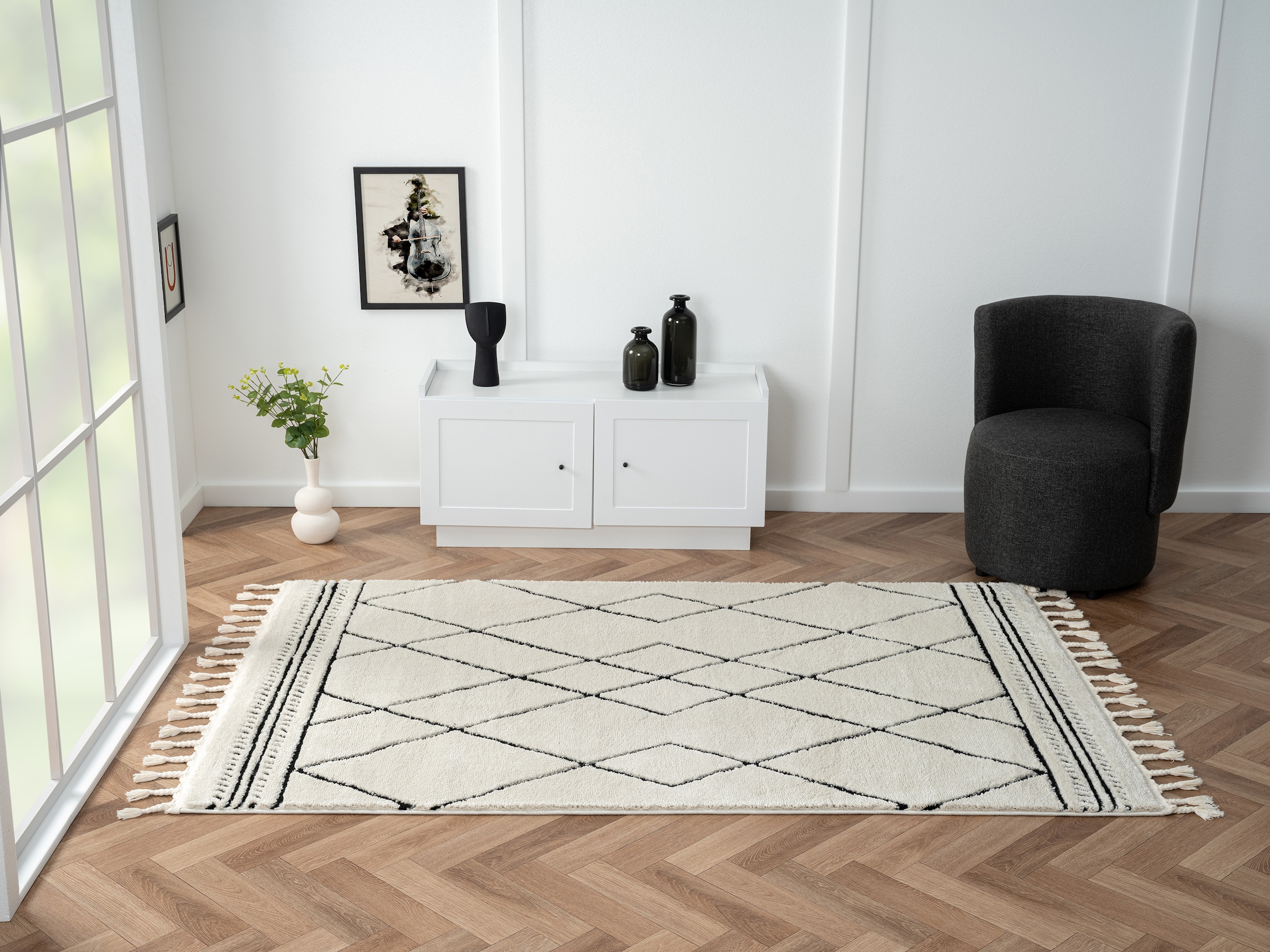 Myflair Möbel & Accessoires Hochflor-Teppich »Moroccan Design Lagerräumung«, rechteckig, 24 mm Höhe, modern, marokkanisches Design, Rauten Muster, weich durch Hochflor