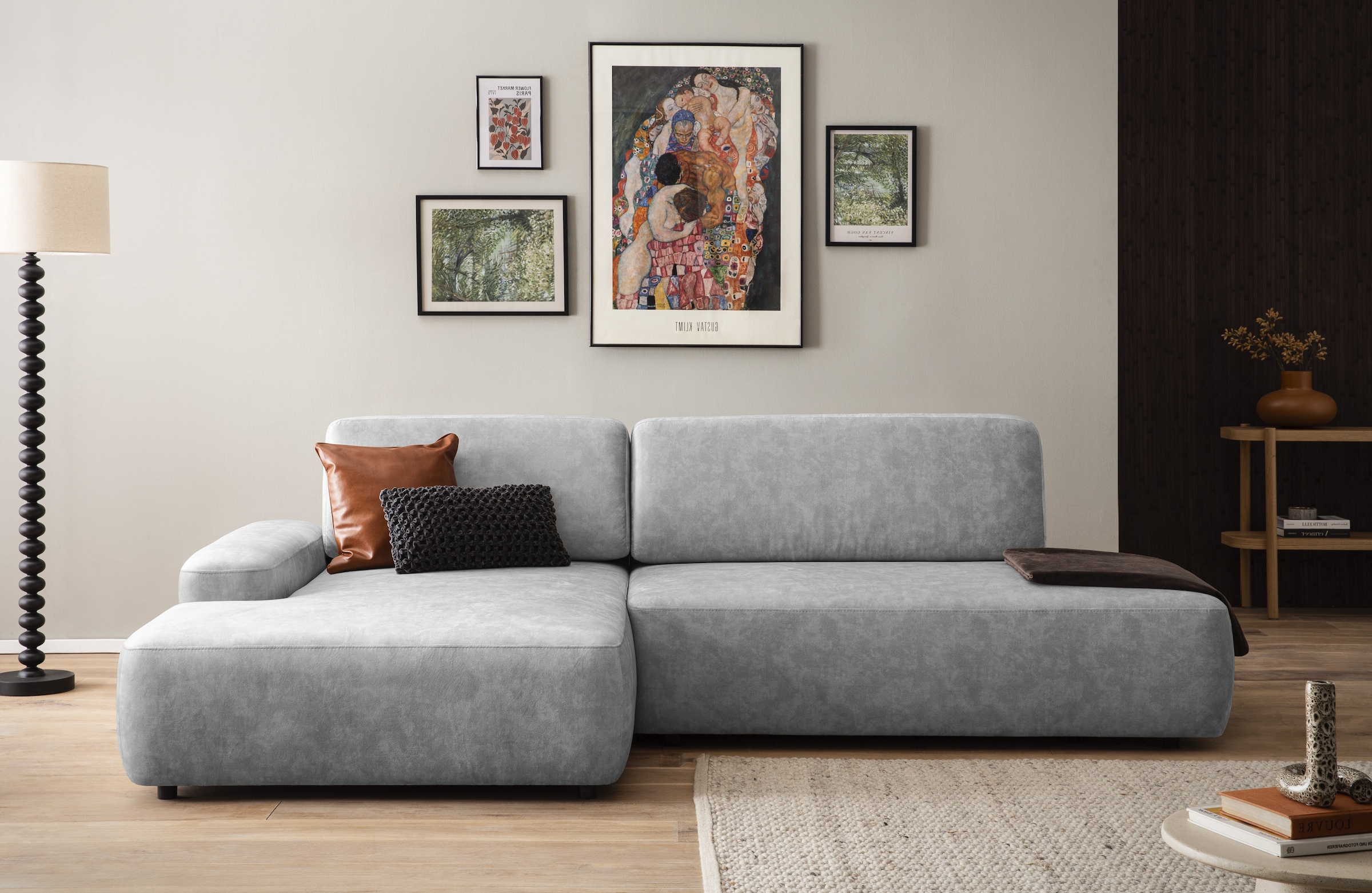 INOSIGN Ecksofa »TORGE, Schlafsofa Cord, Samtvelours u. Strukur fein, Couch in L-Form«, Schlaffunktion und Bettkasten, Liegefläche: 210x125 cm, neues Design