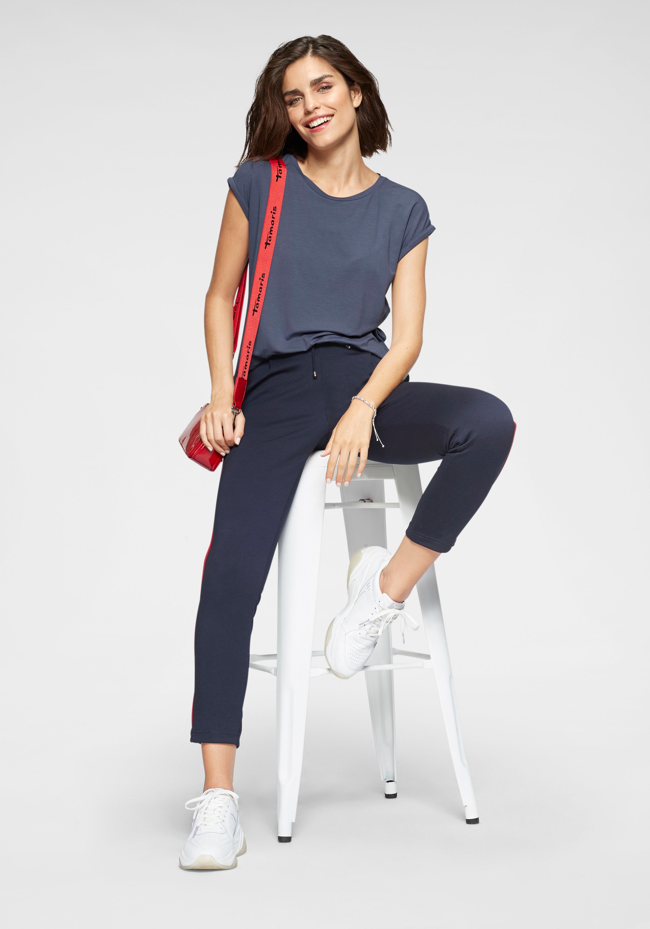 Tamaris T-Shirt, Kurzarm, Regular Fit, unifarben, mit Rundhalsausschnitt