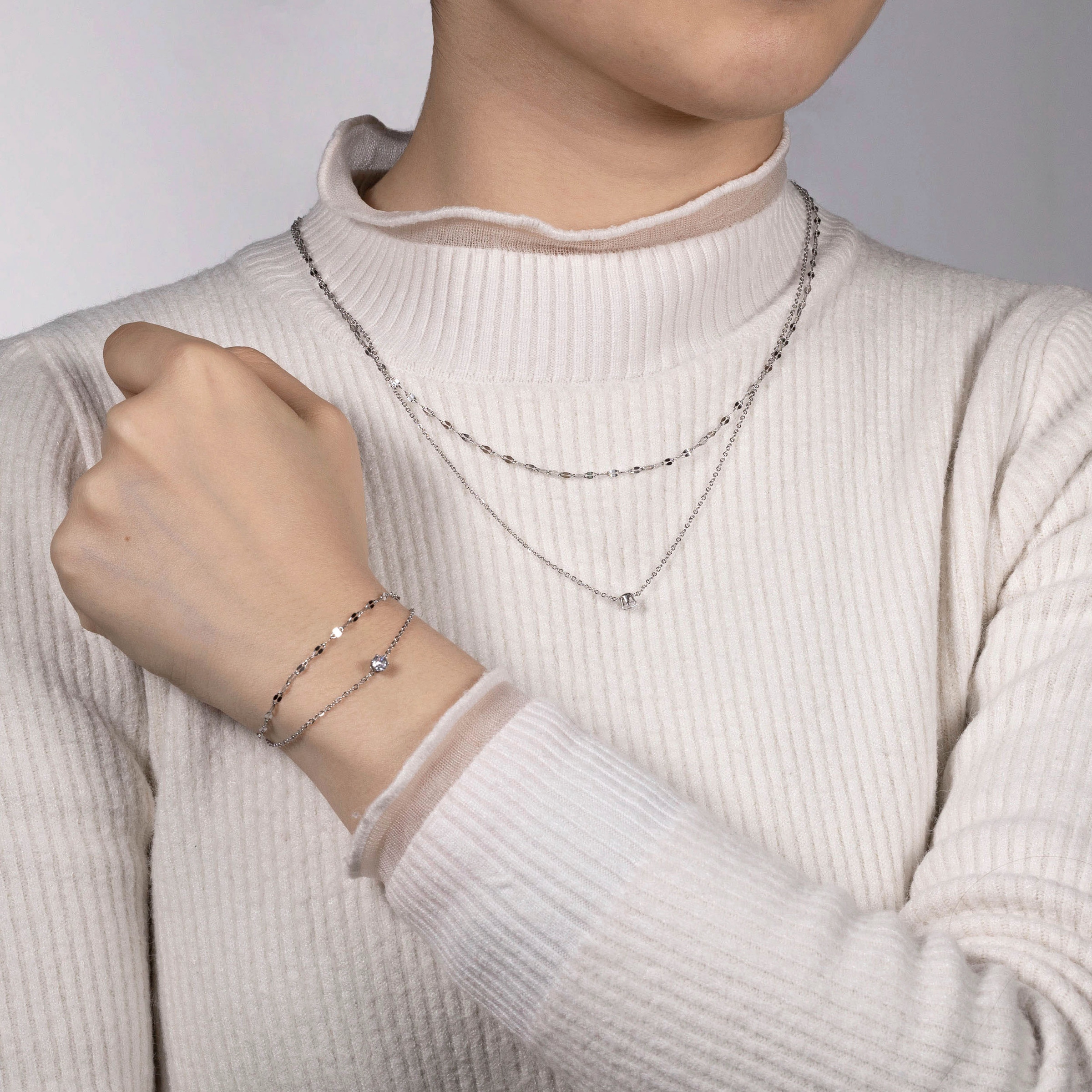 Firetti Edelstahlkette »Schmuck Geschenk Armband Kette Fußkette Bauchkette 2-reihig Fancy«, mit Zirkonia (synth.), in verschiedenen Längen erhältlich