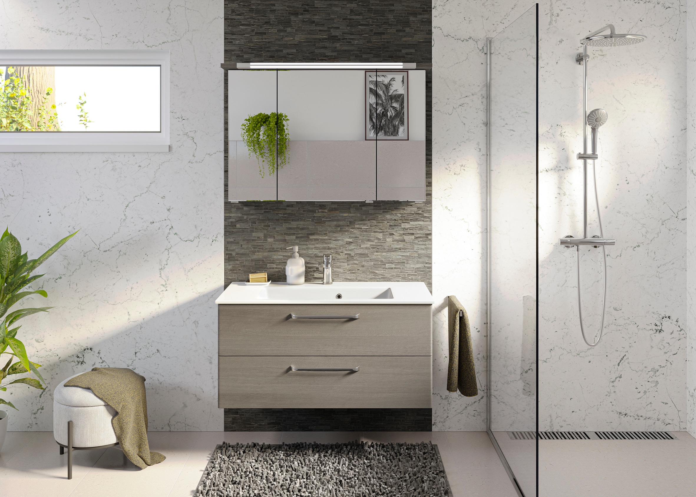 Saphir Badmöbel-Set »Trentino 2-tlg Mineralmarmor-Waschtisch, Spiegelschran günstig online kaufen