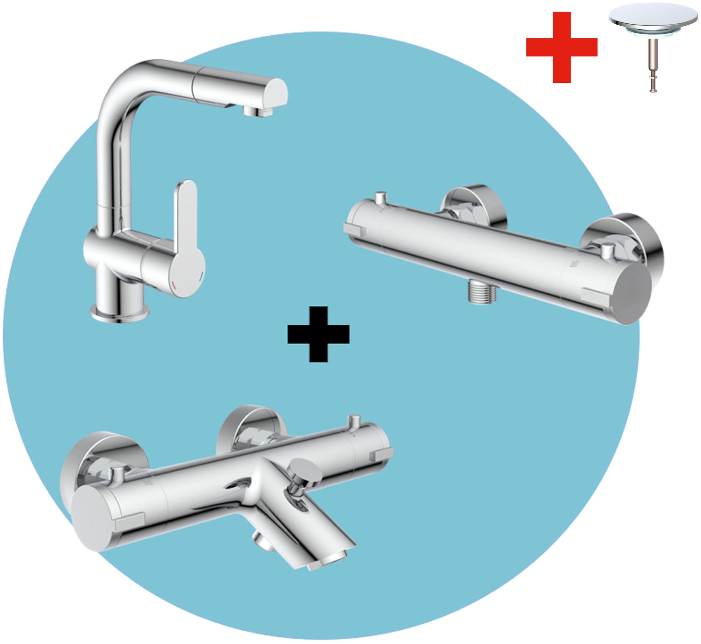 Badarmatur »3-teilige Serie LONDON«, (Set), Energiesparend, Verbrühschutz, 360°...