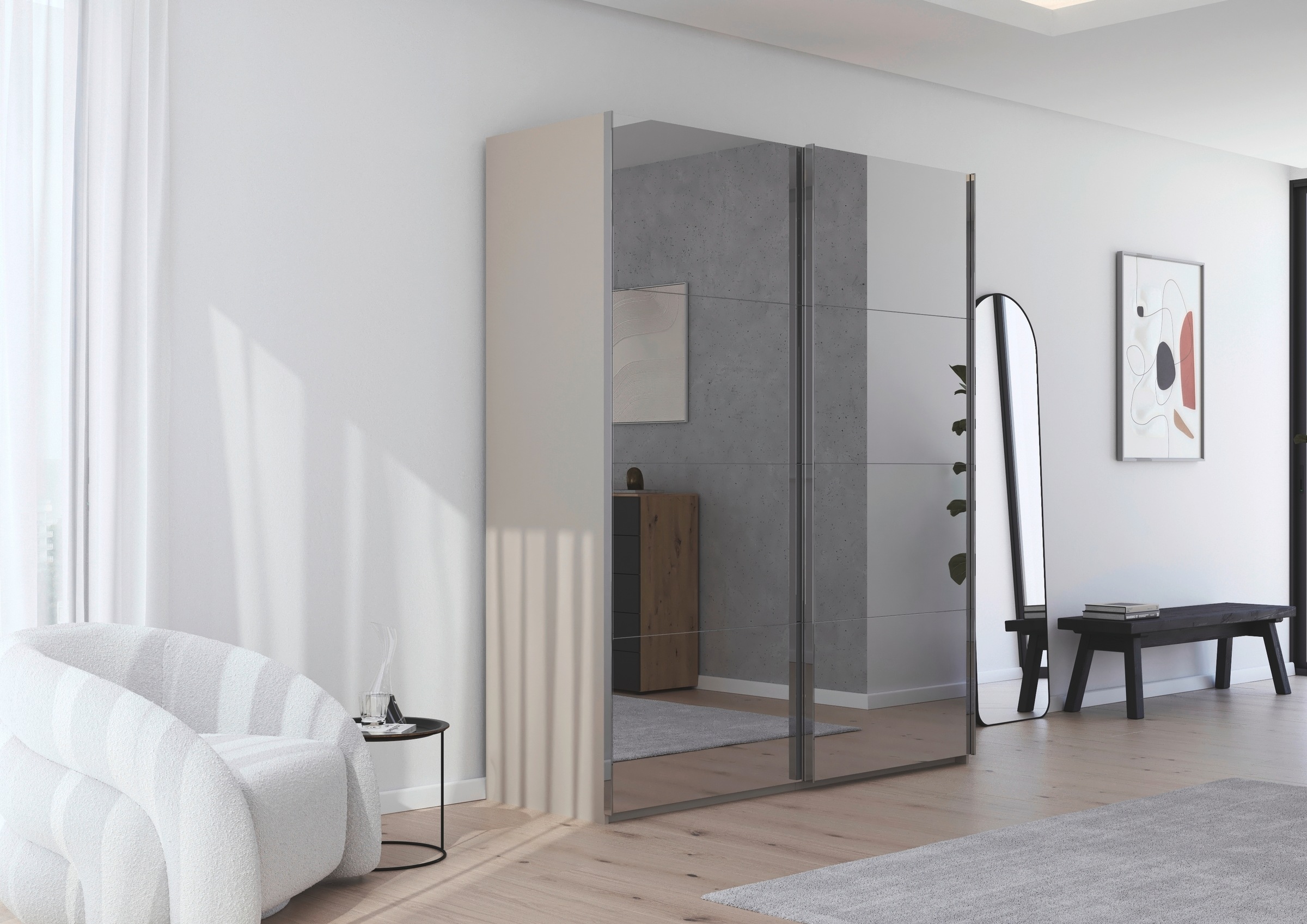 rauch Schwebetürenschrank »Kleiderschrank Schrank Garderobe Schlafzimmerschrank SCALE-FYRA«, edle viergeteilte Türen, Spiegelfront und viele Farben MADE IN GERMANY
