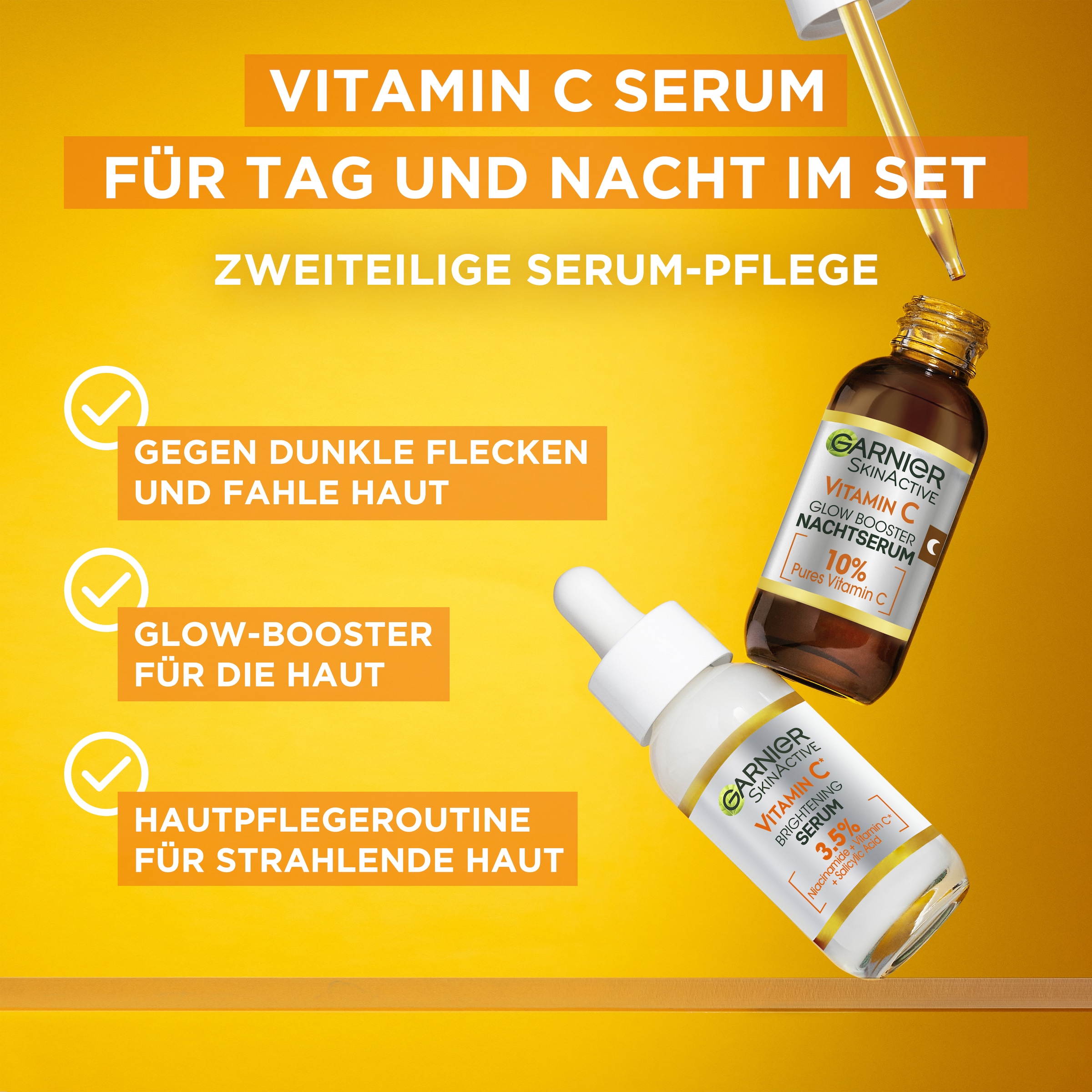 GARNIER Gesichtsserum »Vitamin C Glow Booster Serum Duo«, (Set, 2 tlg.), mit hoher Wirksamkeit