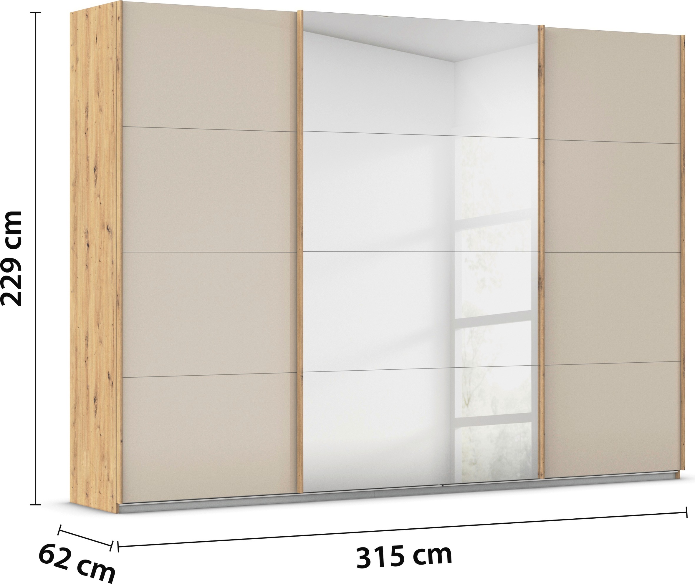 rauch Schwebetürenschrank »Kleiderschrank Kleiderschränke Schrank Garderobe AGORDO mit Glasfront«, durchdachte Innenausstattung, in 4 Breiten und 2 Höhen MADE IN GERMANY