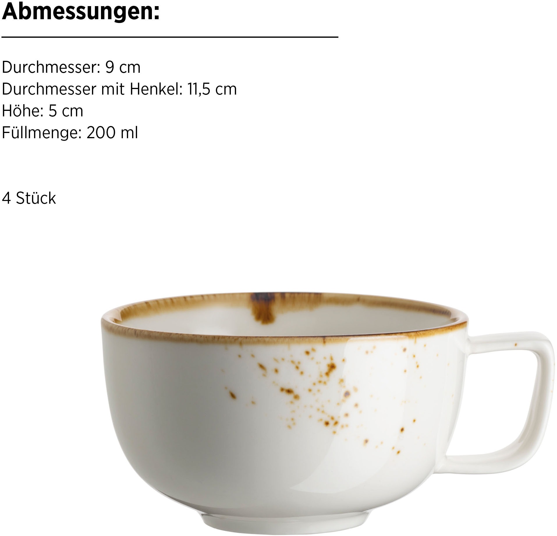 MÄSER Tasse »Kaffeetassen-Set Pinta, aus Porzellan«, (Set, 8 tlg.), 8er Set, bestehend aus 4 Tassen und 4 Untertassen
