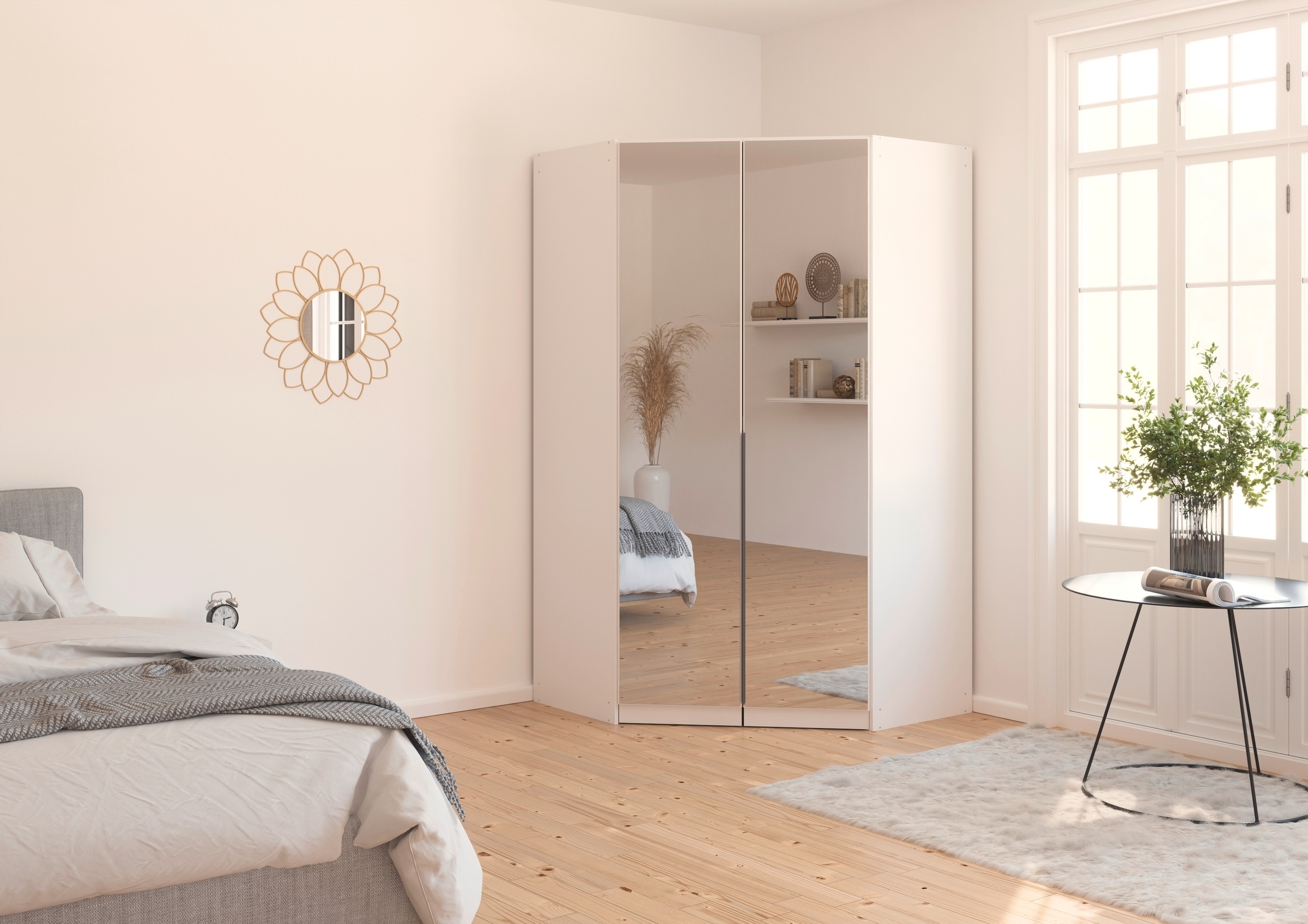 rauch Eckkleiderschrank »Kleiderschrank Schrank Ankleidezimmer Schlafzimmer Garderobe AGORDO«, (in zwei Griff-Farben), mit Spiegeltüren, voll ausgestattet mit viel Stauraum MADE IN GERMANY