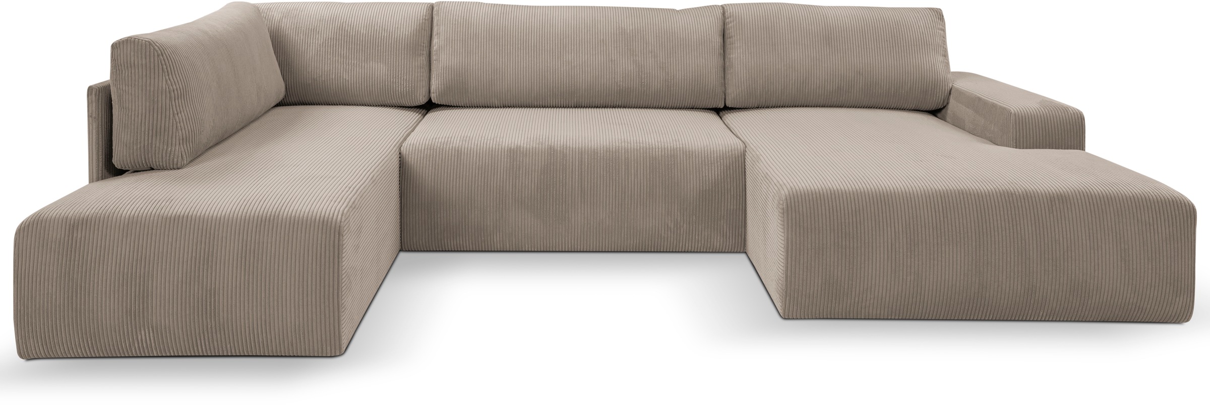 WERK2 Wohnlandschaft »Rotterdam-U, U-Form, in kuschelweichem Cord oder Breitcord«, Design Sofa mit Schlaffunktion & Bettkasten, Cord, Hellgrau/Beige