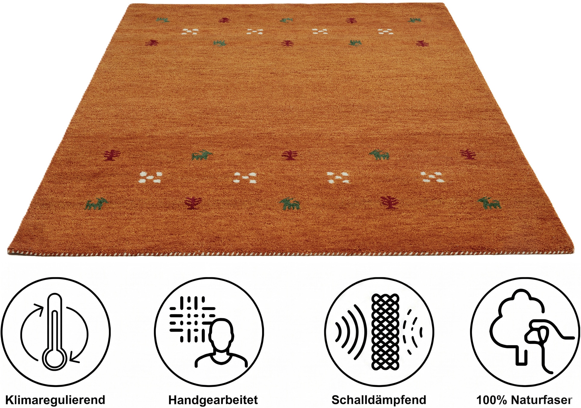 THEKO Wollteppich »Gabbeh Motiv, Handgefertigt, Teppich, Tiermotiv, reine Wolle« rechteckig 14 mm Höhe reine Wolle, Wohnzimmer, Schlafzimmer, Esszimmer
