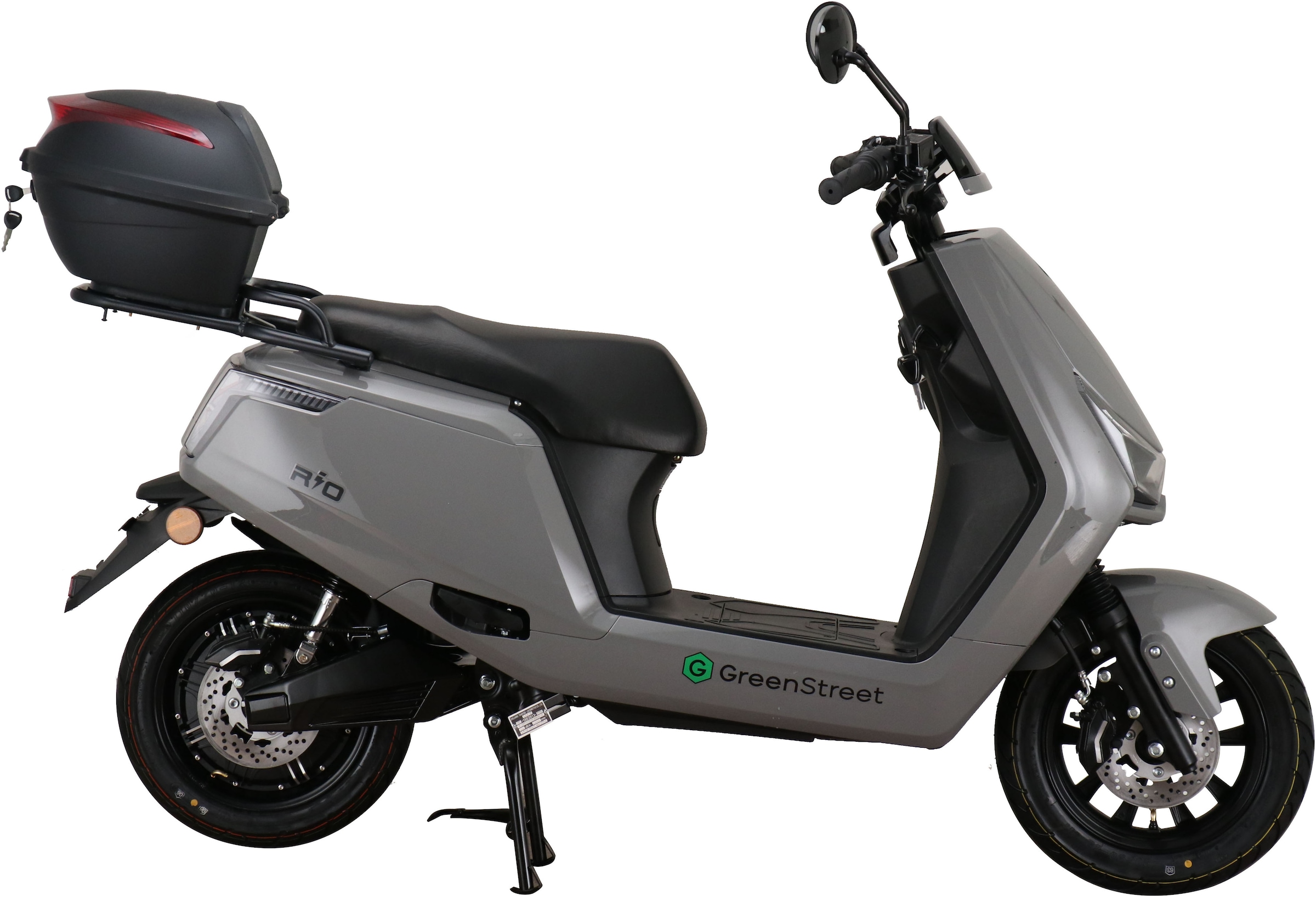 GreenStreet E-Motorroller »Rio 2000W 45 kmh grau inkl. Topcase«, bis zu 55 km Reichweite, breites Rücklicht zur besseren Sichtbarkeit