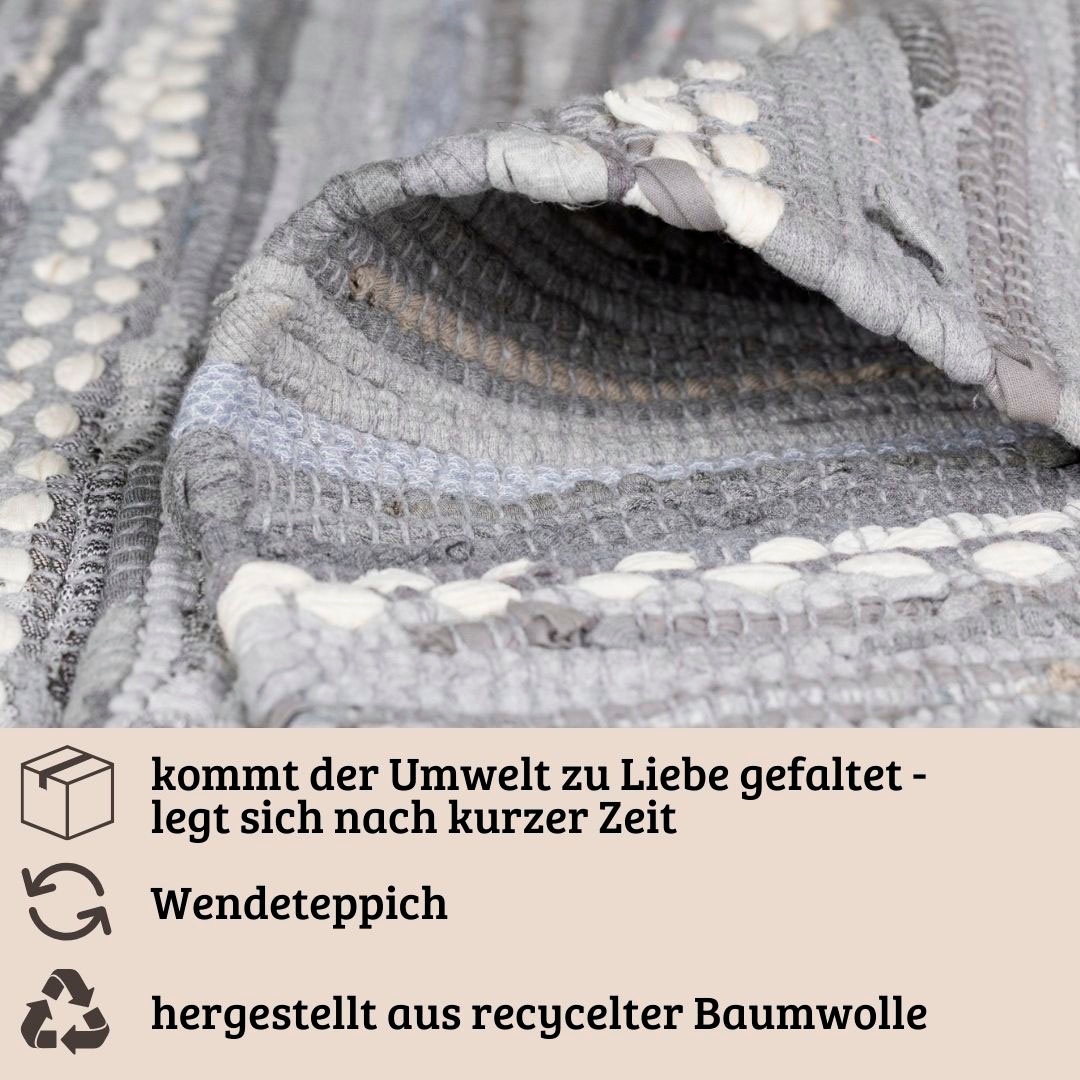my home Teppich »Le Vivier«, rechteckig, 10 mm Höhe, Handweb Teppich, gestreift, 90% Baumwolle, handgewebt, mit Fransen