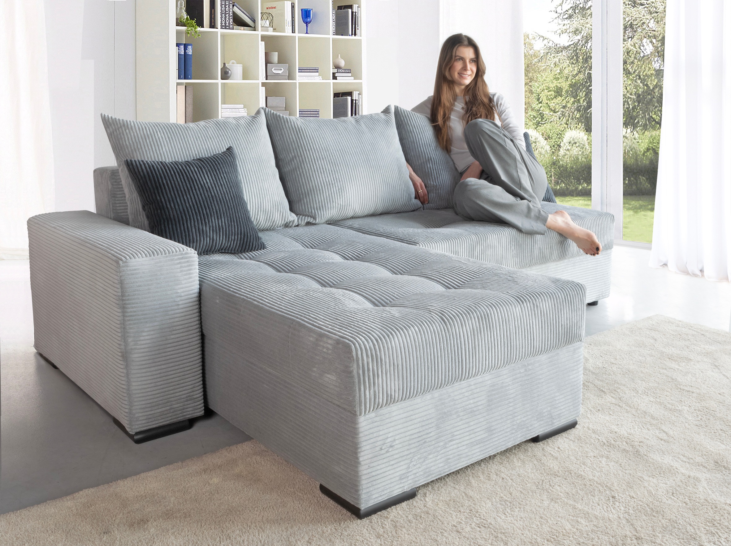 COLLECTION AB Ecksofa »Josy L-Form, Breite 214 cm, mit 3 großen Rückenkisse günstig online kaufen