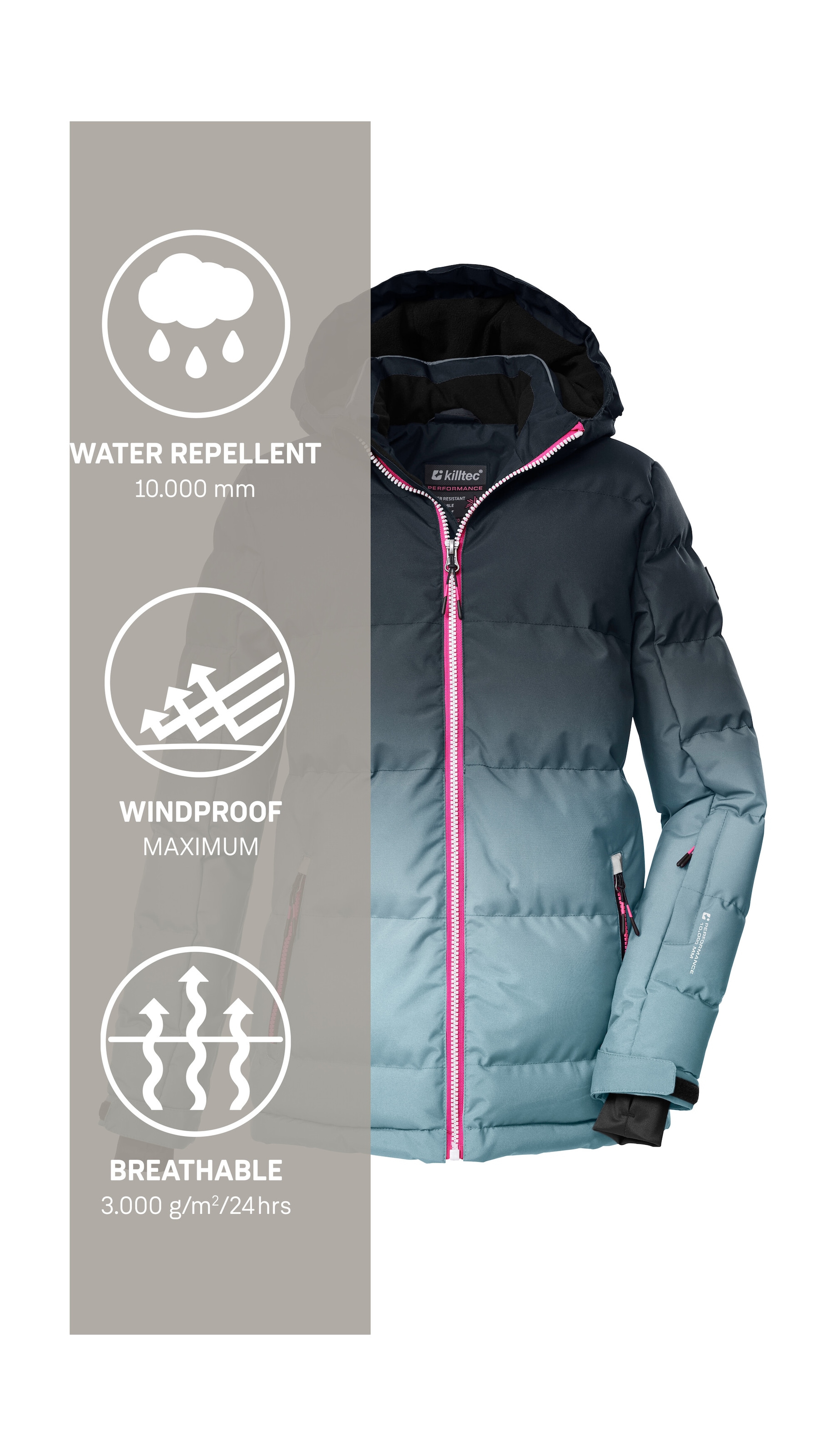 Killtec Skijacke »KSW 330 GRLS SKI QLTD JCKT«, Wasserabweisende Winterjacke, atmungsaktiv, verstellbare Kapuze