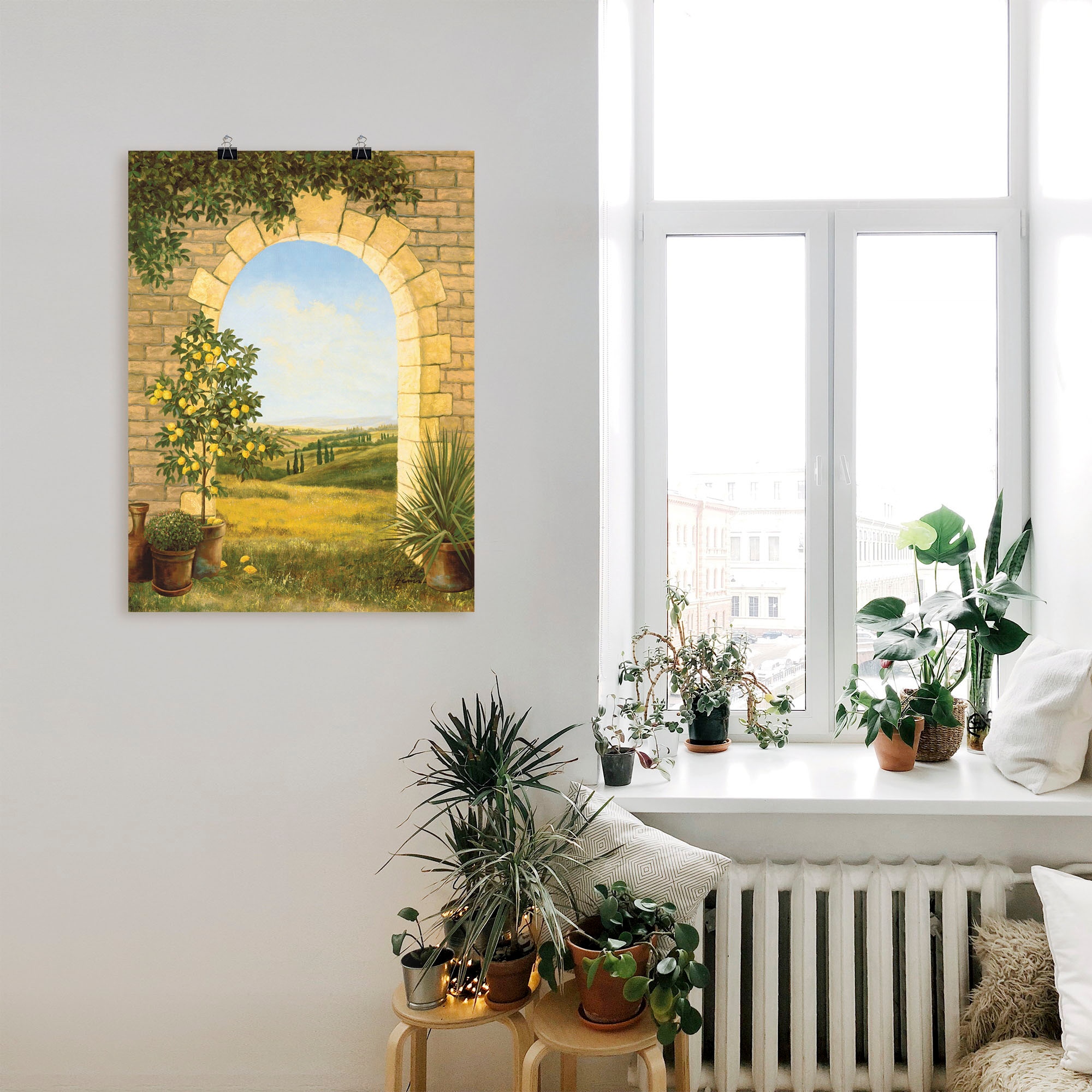 Artland Wandbild »Zitronenbaum vorm Torbogen II«, Fensterblick, (1 St.), als Alubild, Outdoorbild, Leinwandbild, Poster in verschied. Größen