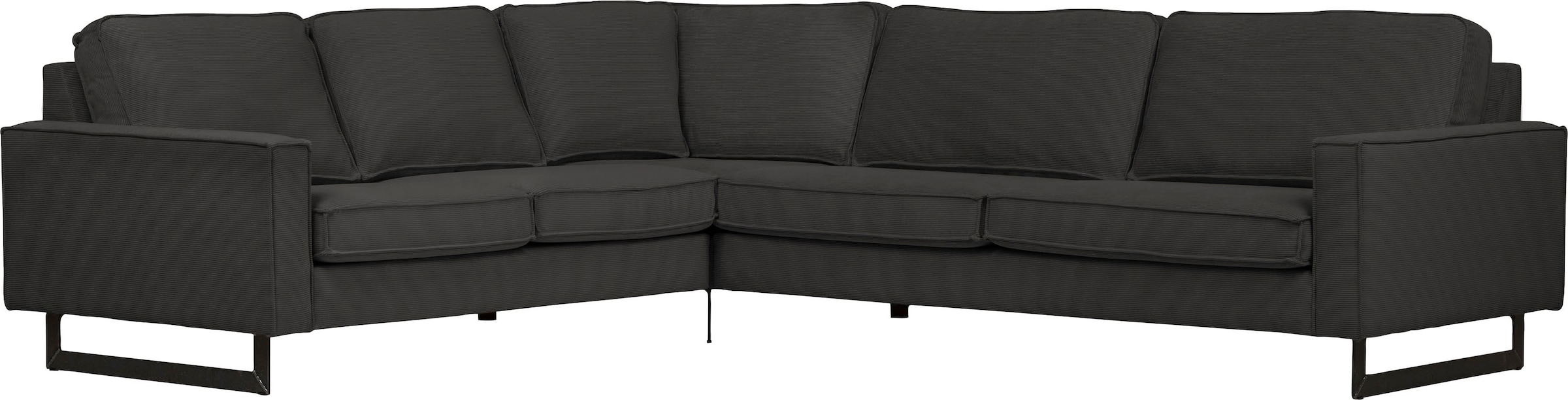 Places of Style Ecksofa »Pinto, XXL, 250/290 cm, langer Schenkel, Ottomane«, Cord, Chenille, Lederoptik, mit Keder, Metallfüße, Wellenunterfederung