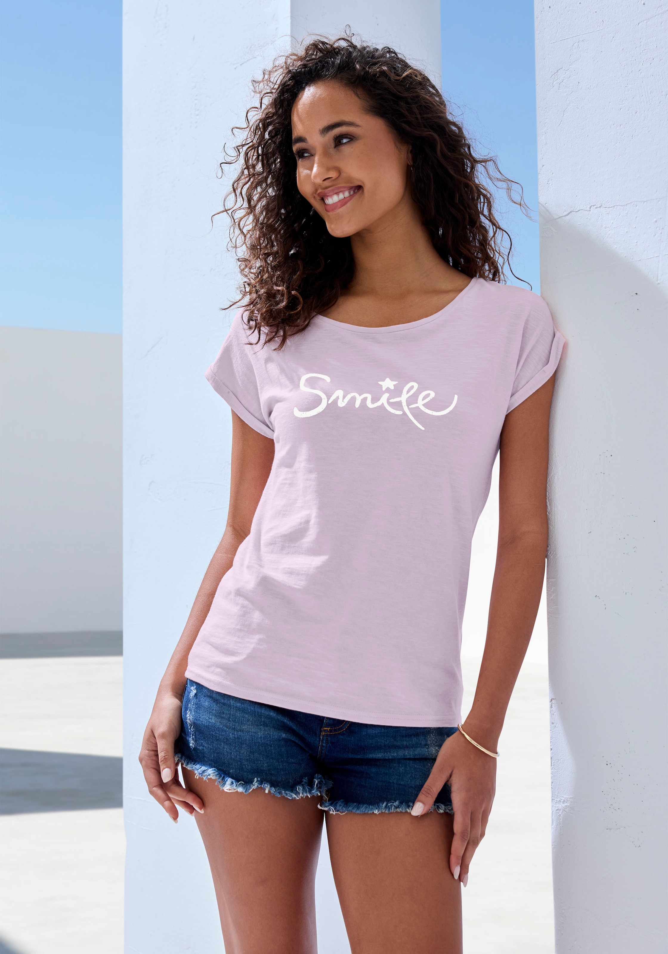 Beachtime T-Shirt »mit Frontdruck "Smile"« aus weicher Baumwoll-Qualität