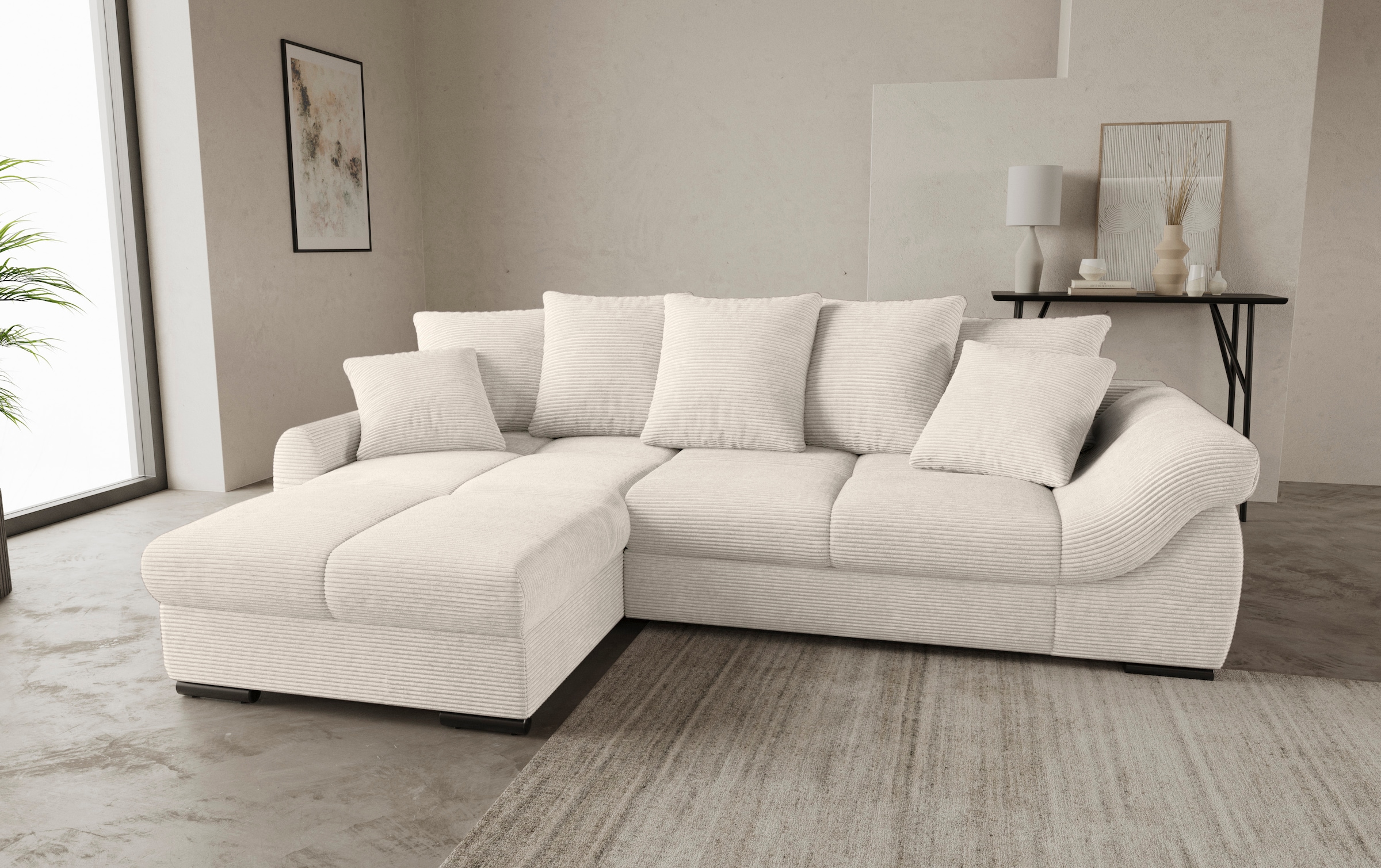 Mr. Couch Ecksofa »Livorno L-Form«, inkl. Hochschläfer-Bettauszug, XL-Bettkasten weiß beschichtet