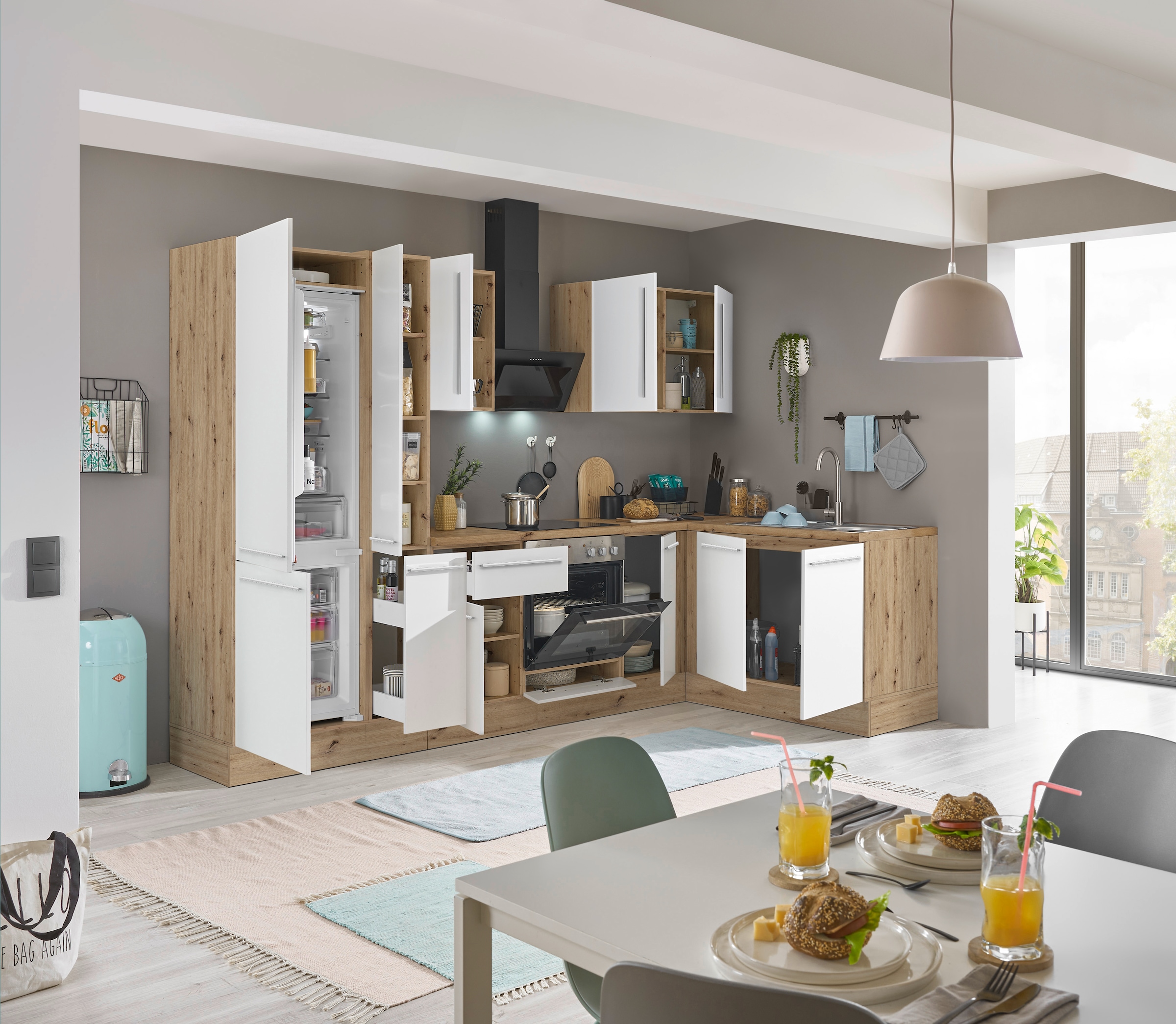 KOCHSTATION Winkelküche »Florida, Stellbreite 300x165 cm«, wahlweise mit E-Geräten, mit Softclose für Türen und Schubkästen
