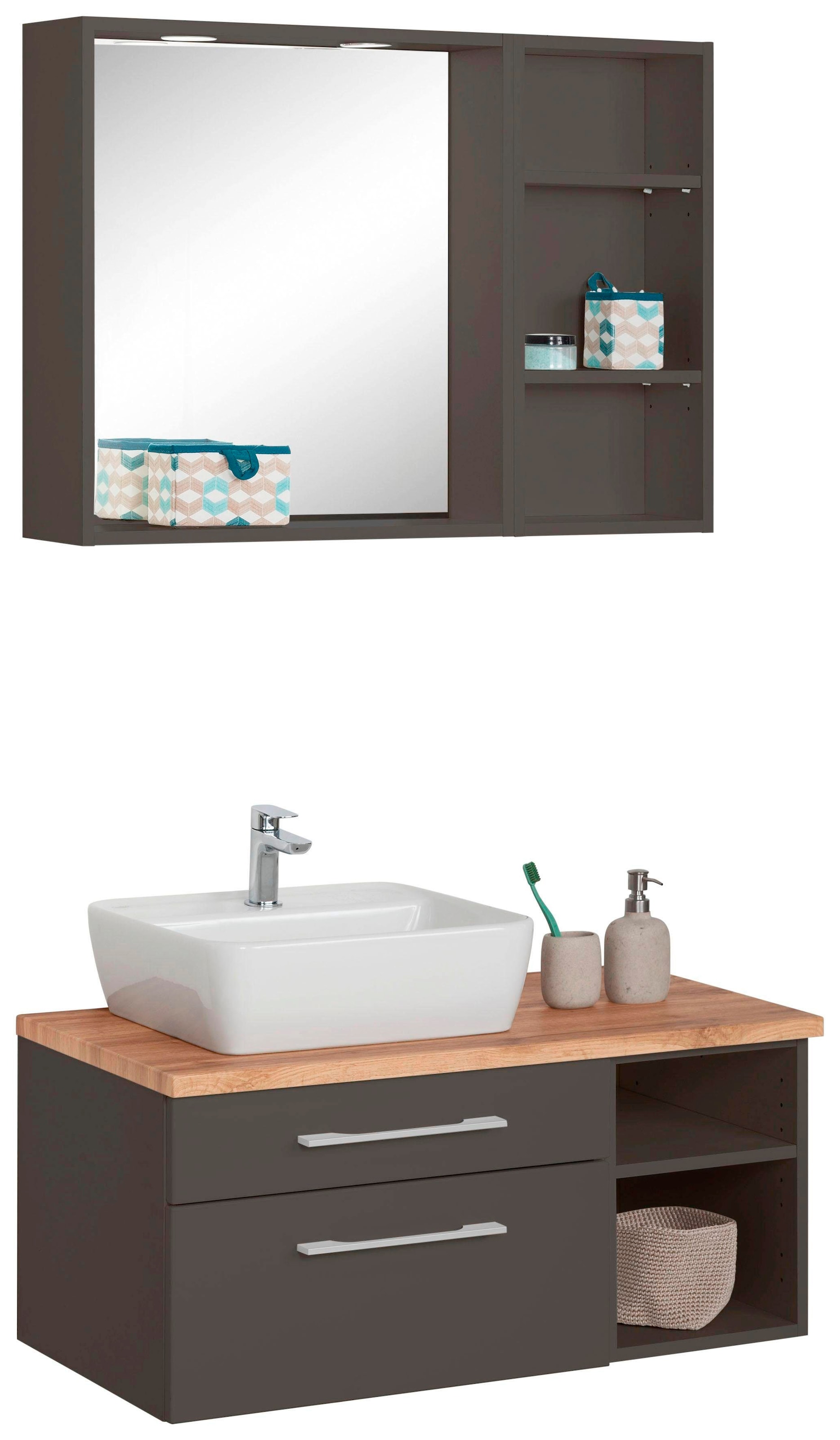 welltime Badmöbel-Set »Davos«, (3 St.), Waschplatz mit Regal und Spiegel günstig online kaufen