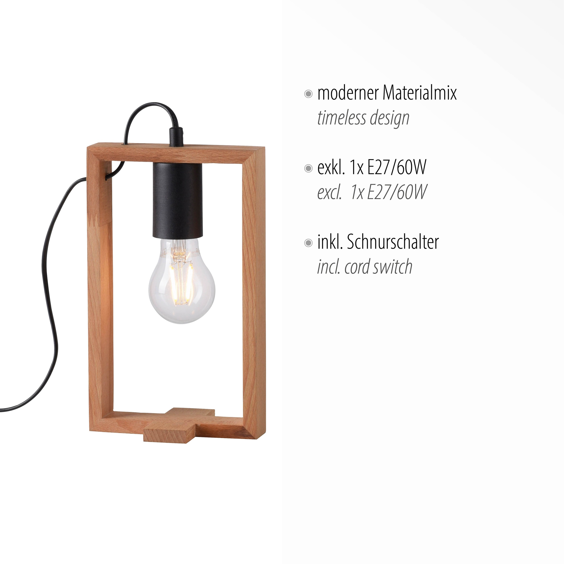 JUST LIGHT Tischleuchte »FRANKY« E27 1 Stk. ExklusiveE27, Schalter, Schnurschalter
