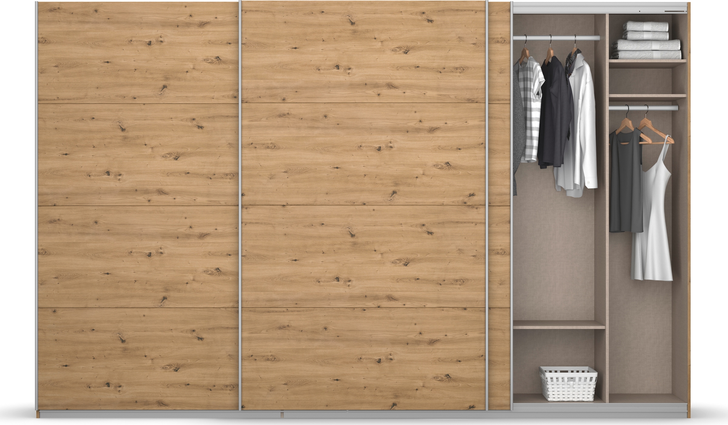 rauch Schwebetürenschrank »Kleiderschrank Schrank Garderobe KOLUNA mit Dekor-Front«, inkl. 2 Innenschubladen sowie extra Einlegeböden MADE IN GERMANY