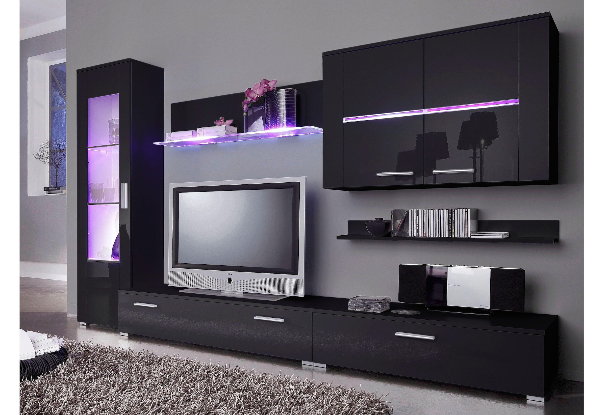 Höltkemeyer Wohnwand »Flame« 6tlg.-Set besteht aus 1 Standvitrine, 1 Wandbo günstig online kaufen