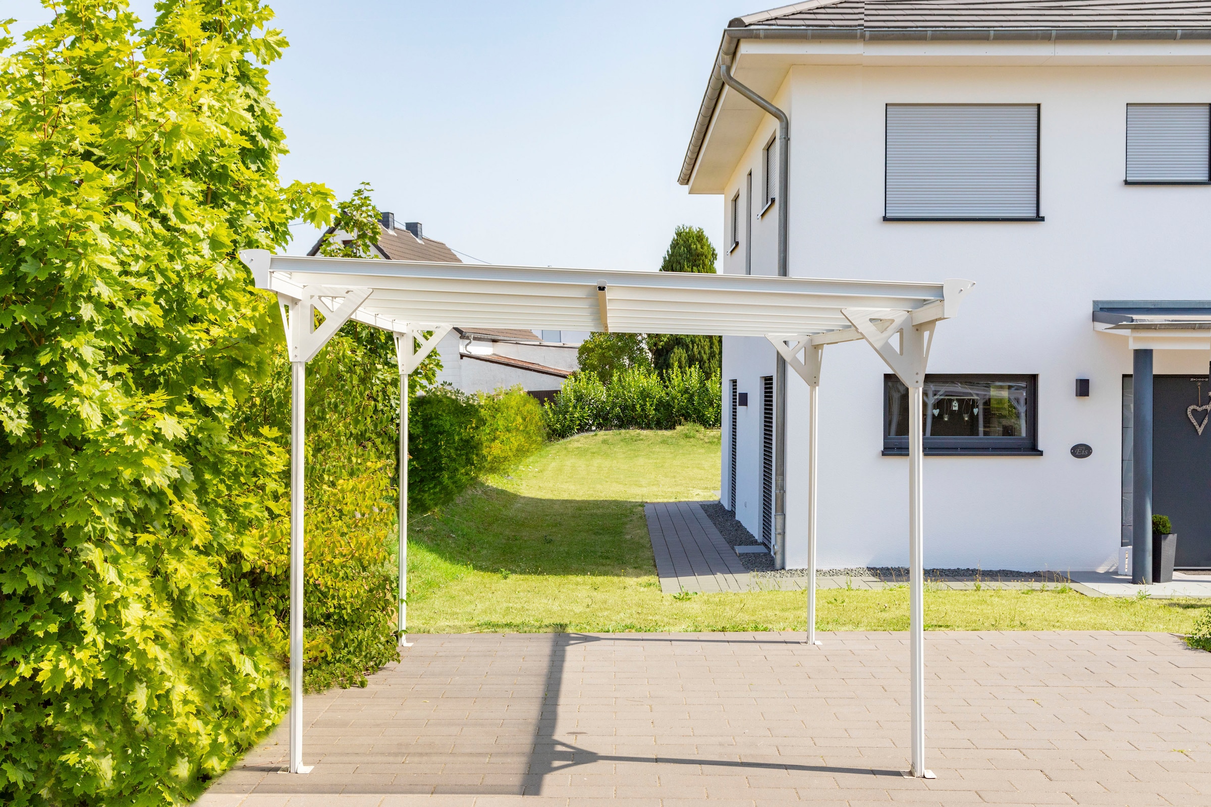 WESTMANN Einzelcarport »Flachdach«, Aluminium, 280 cm, Weiß, aus Aluminium, inkl. Regenrinne und Schrauben-Kit