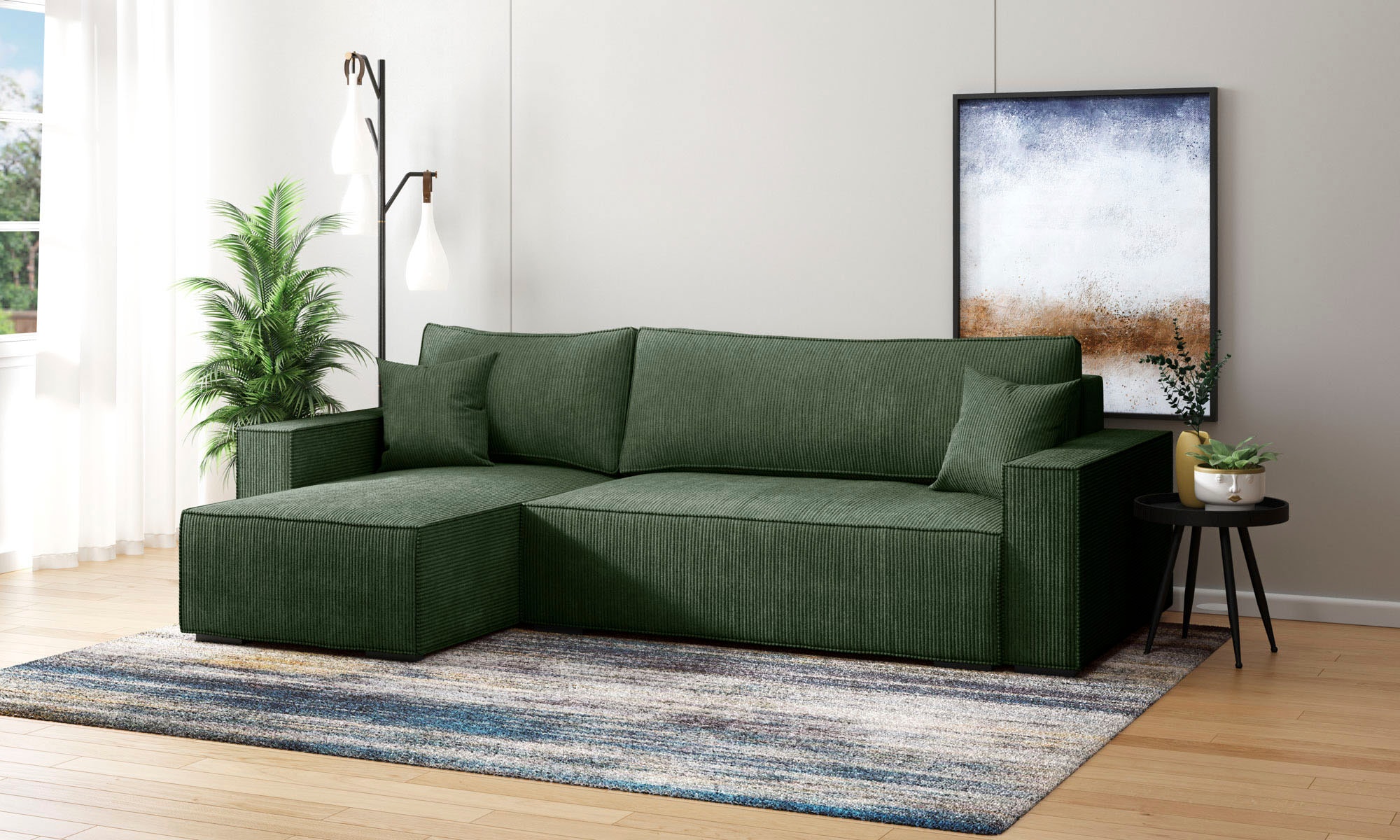 INOSIGN Ecksofa »Winton Cordsofa / Schlafsofa 253 cm«, Cord, Recamiere wechselbar, Schlaffunktion (130/208cm), Bettkasten