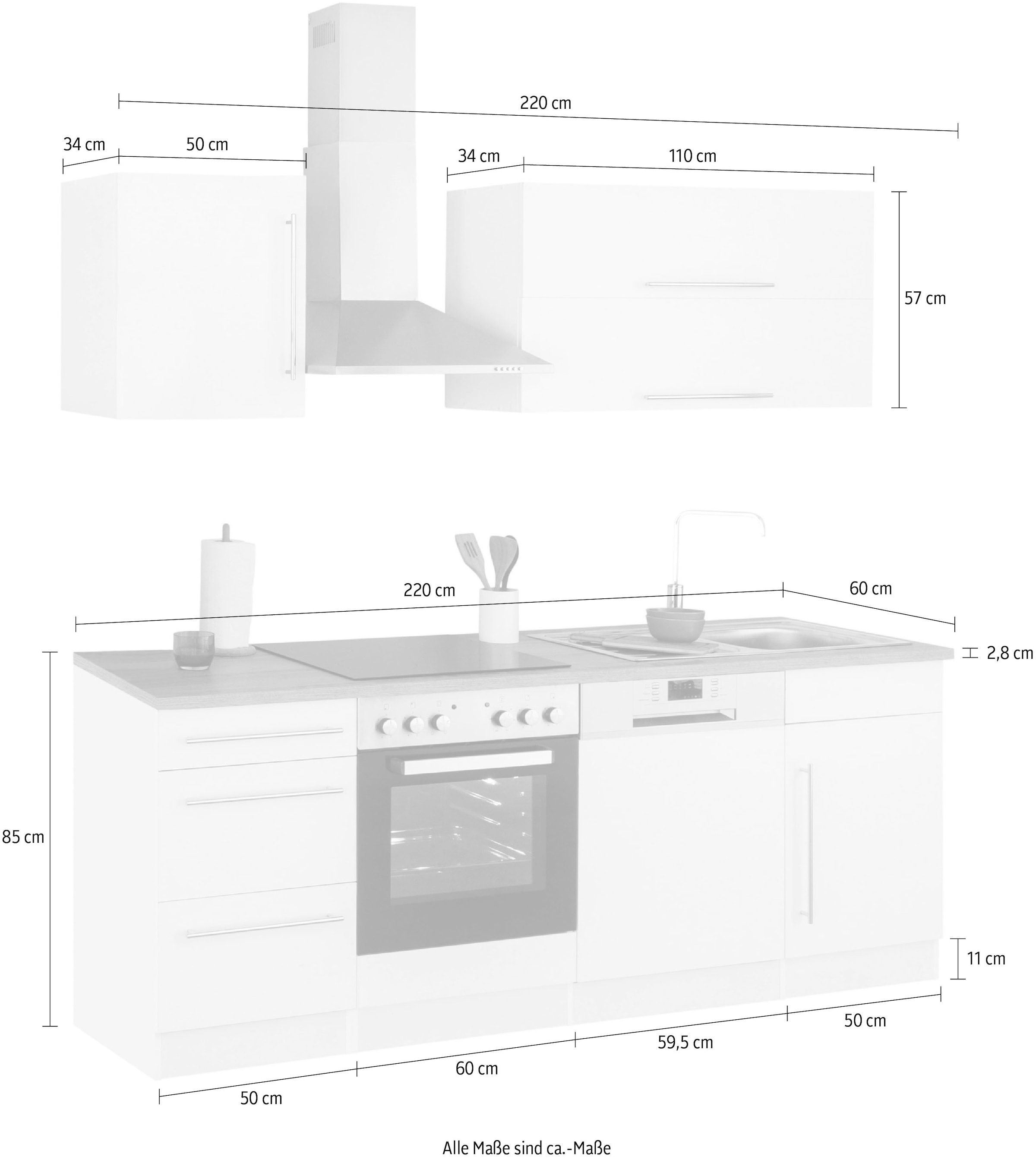 HELD MÖBEL Küchenzeile »Samos«, bestellen mit Breite cm online 220 E-Geräten