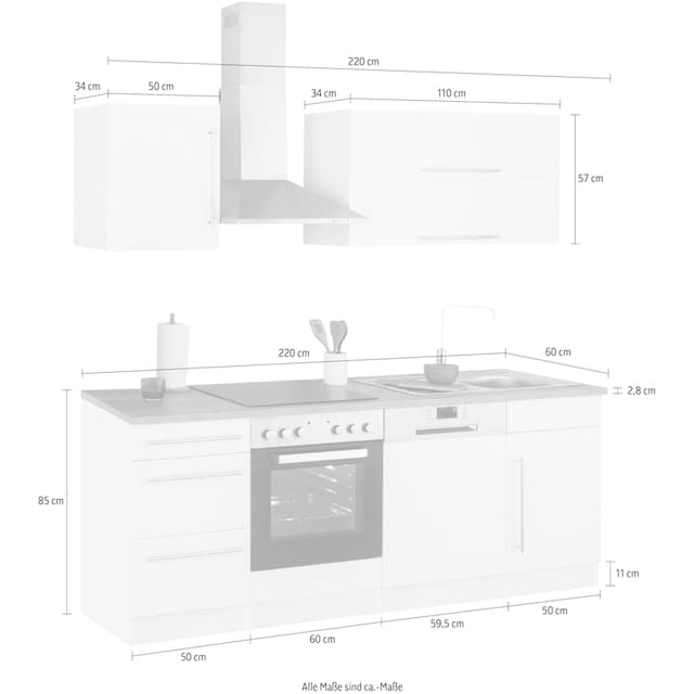 HELD MÖBEL Küchenzeile »Samos«, mit E-Geräten, Breite 220 cm online  bestellen