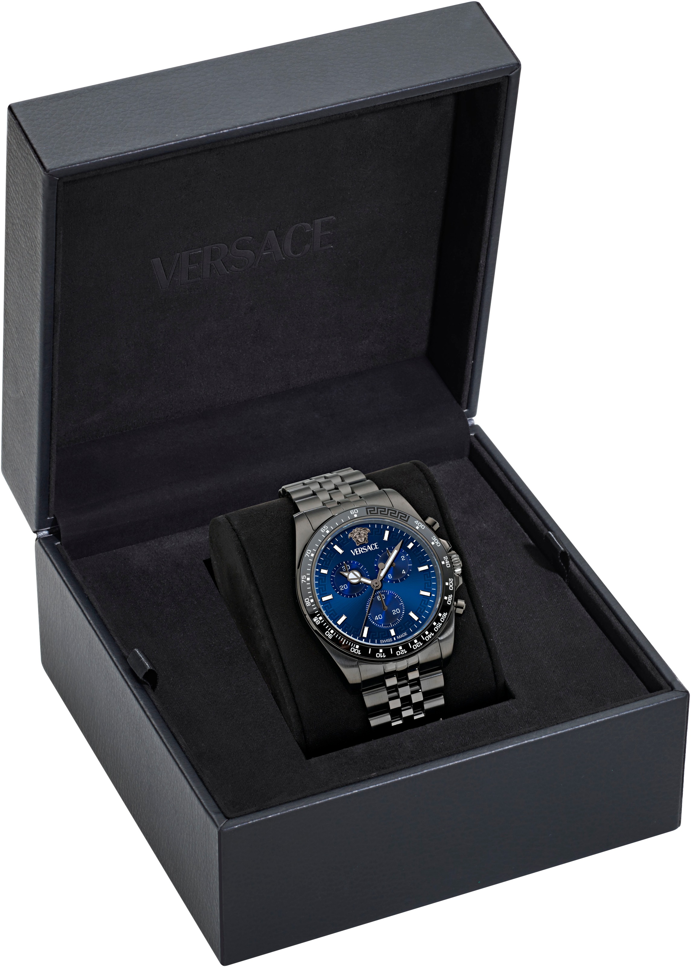 Versace Chronograph »GRECA CHRONO WAVE«, Quarzuhr, Armbanduhr, Herrenuhr, Swiss Made, Edelstahlarmband, analog
