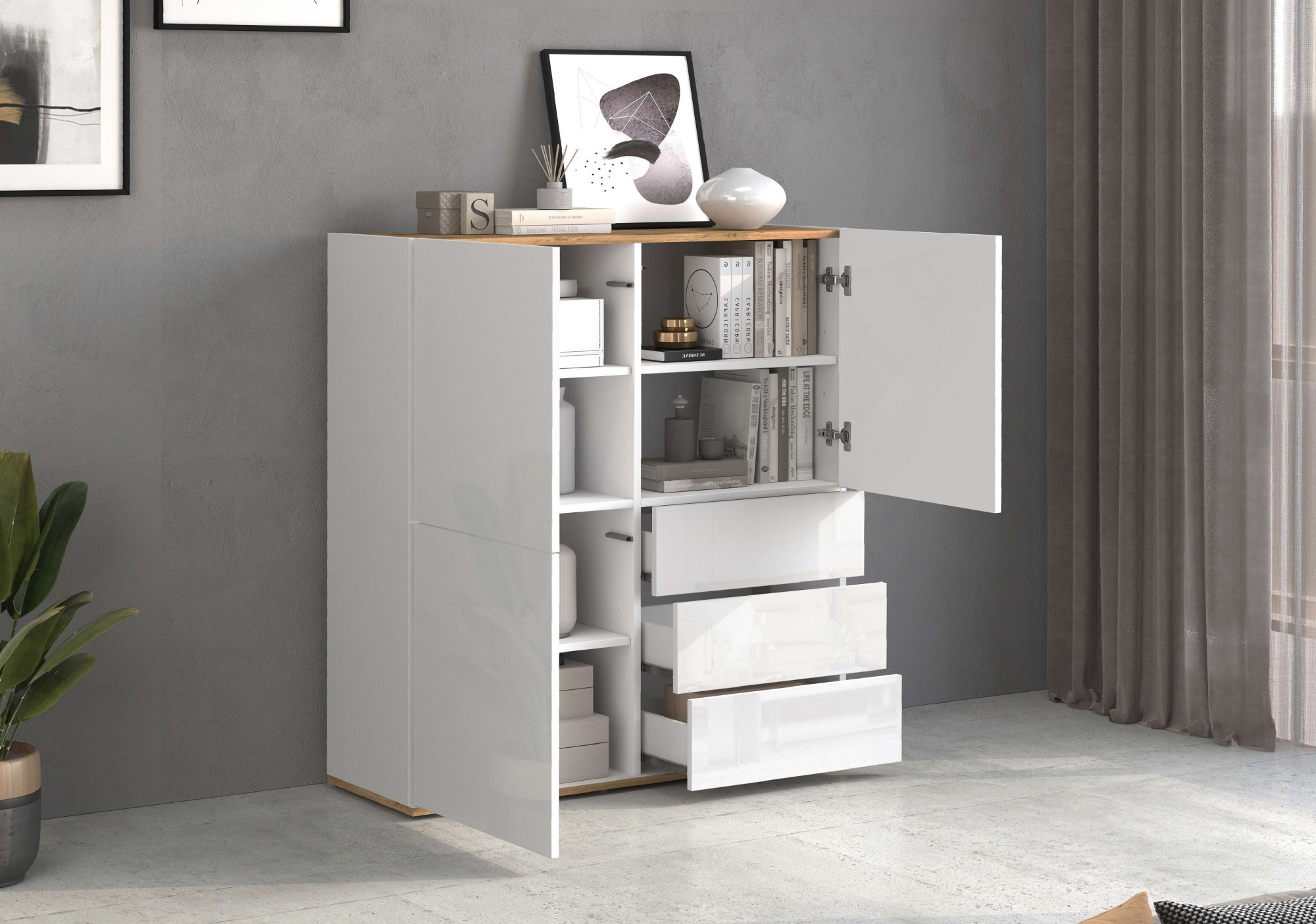 INOSIGN Highboard »GARDA Highboard, Kommode, Schrank, Grifflos mit Push to Open«, (1 St.), 3 Türen, 3 Schubladen, grifflos Breite 102 cm