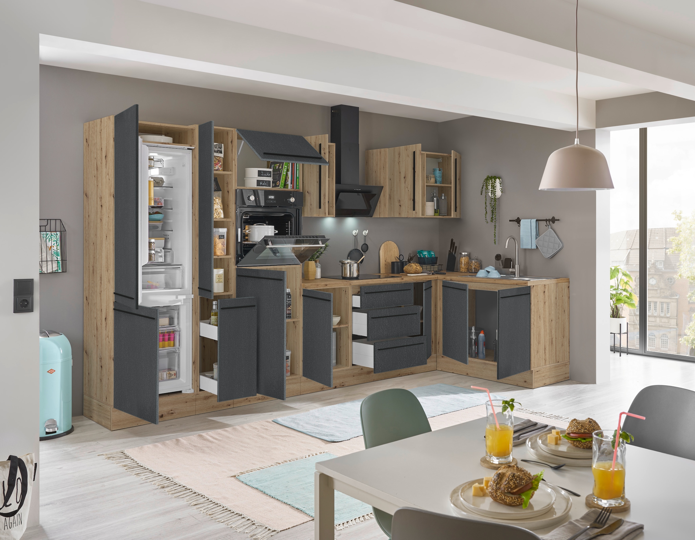KOCHSTATION Winkelküche »Florida, Stellbreite 360x165 cm«, wahlweise mit E-Geräten, mit Softclose für Türen und Schubkästen