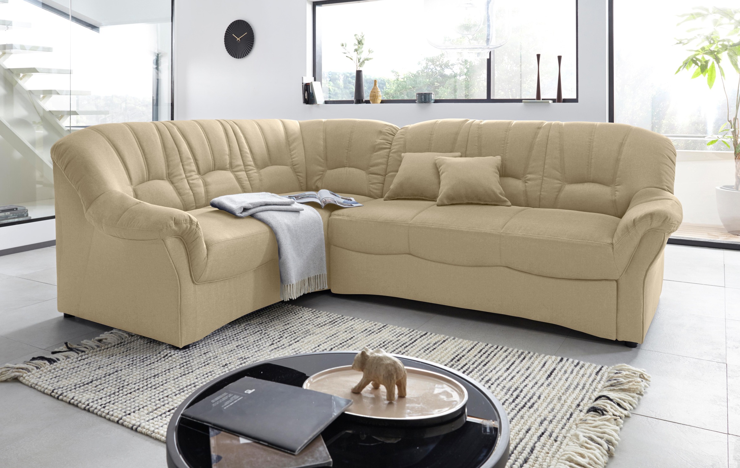 DOMO collection Ecksofa »Bahia, zeitlos und elegant, bequeme Armlehnen, L-Form«, wahlweise mit Bettfunktion