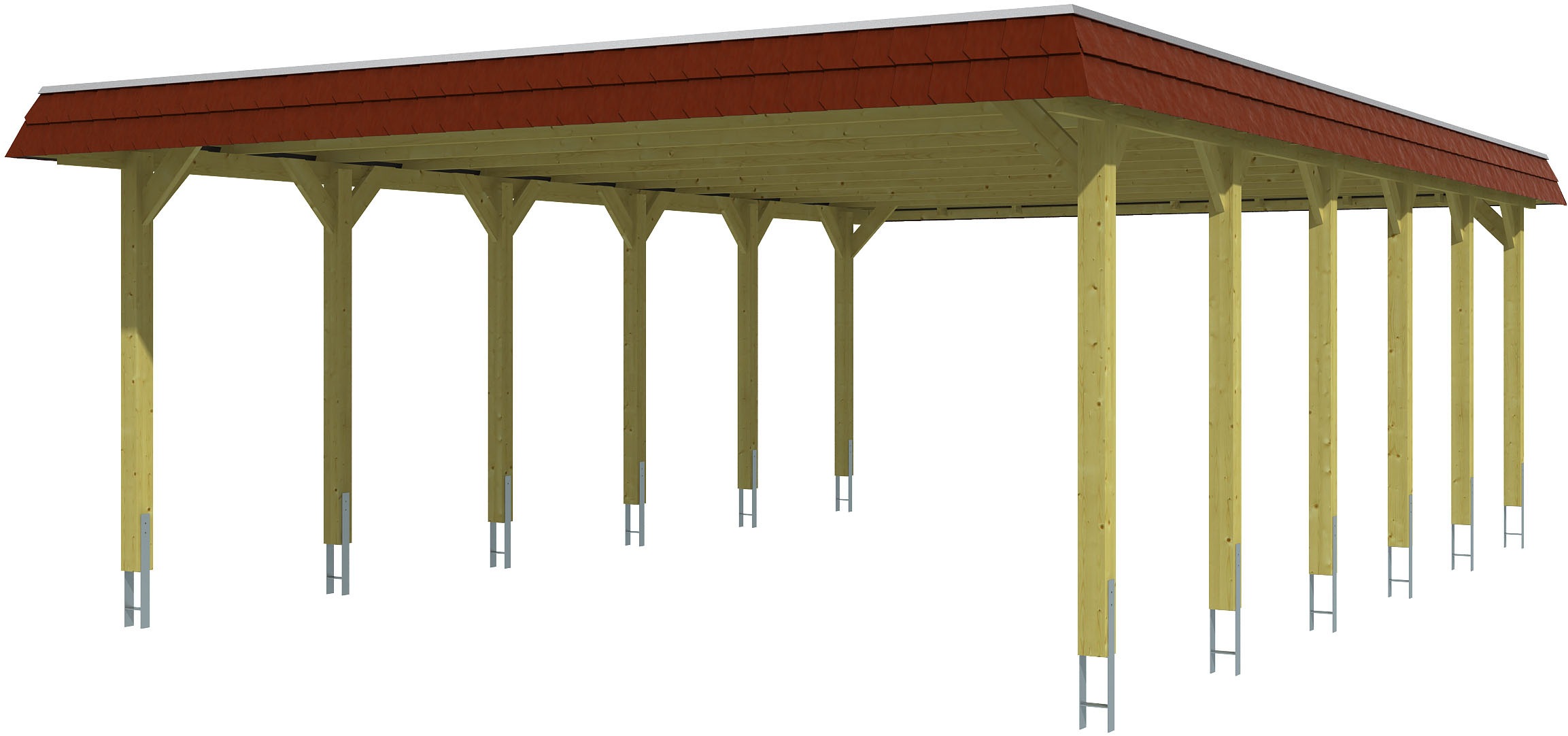 Skanholz Doppelcarport »Spreewald« Massivholz 530 cm Grün mit Aluminiumdach, rote Blende