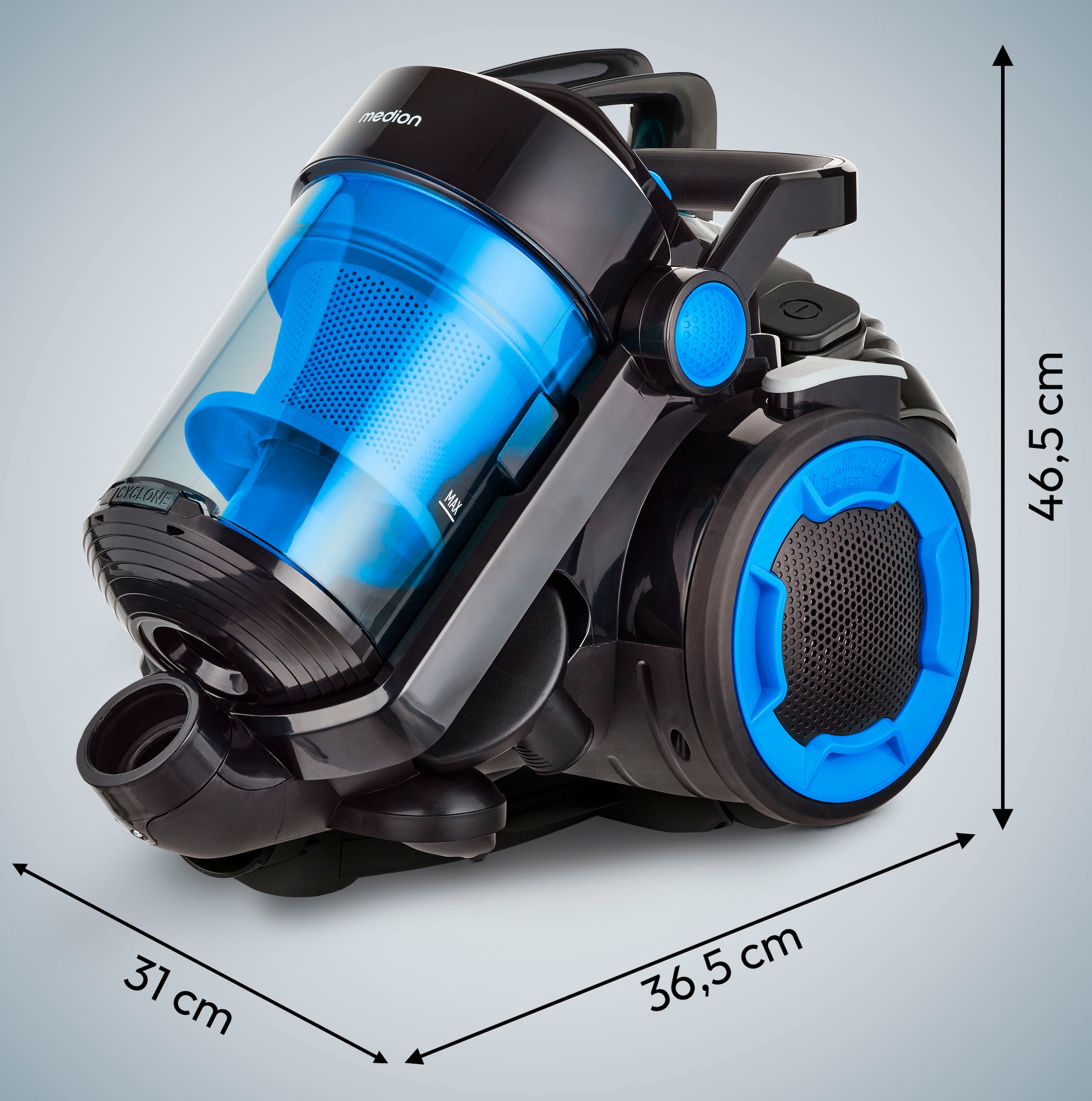Medion® Bodenstaubsauger »P4000 (MD 11906), 8.000 Pa Saugleistung, 4,3L, Multizyklon-Technologie«, 900 W, beutellos, 11 Meter Kabellänge, HEPA 13 Filter, 75 dB, integriertes Zubehör