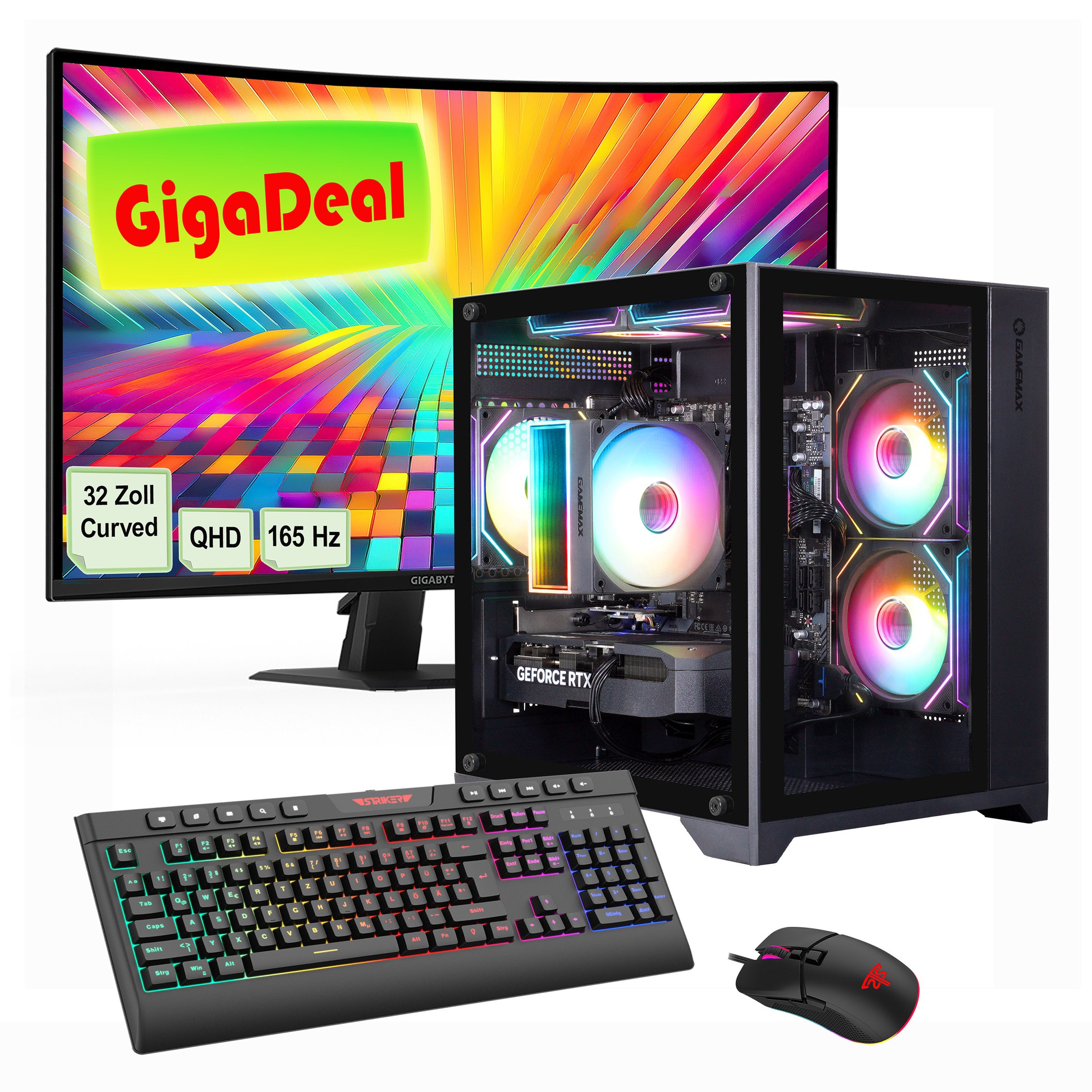 GAMEMAX PC-Komplettsystem »GigaDeal Gaming-PC-Set Infinity Mini BK«, Windows 11 + Gigabyte GS32QC LED-Monitor Curved, 80 cm (32")