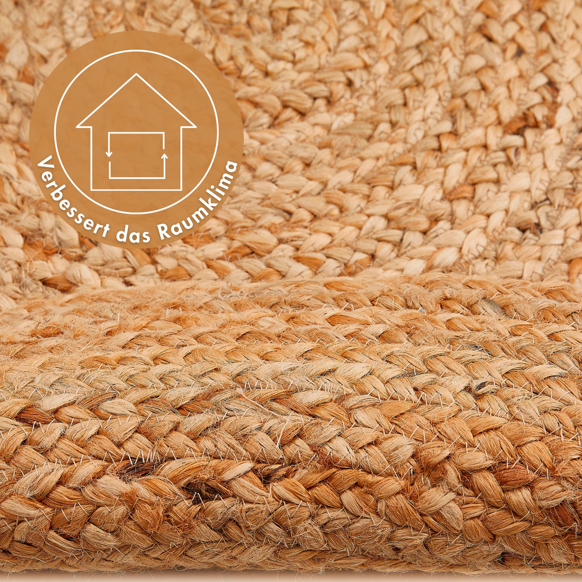 LUXOR living Teppich »Mamda 2, Juteteppich«, rund, 4 mm Höhe, Flachgewebe, handgeflochten, Flecht Design, Naturfaser, Boho-Style