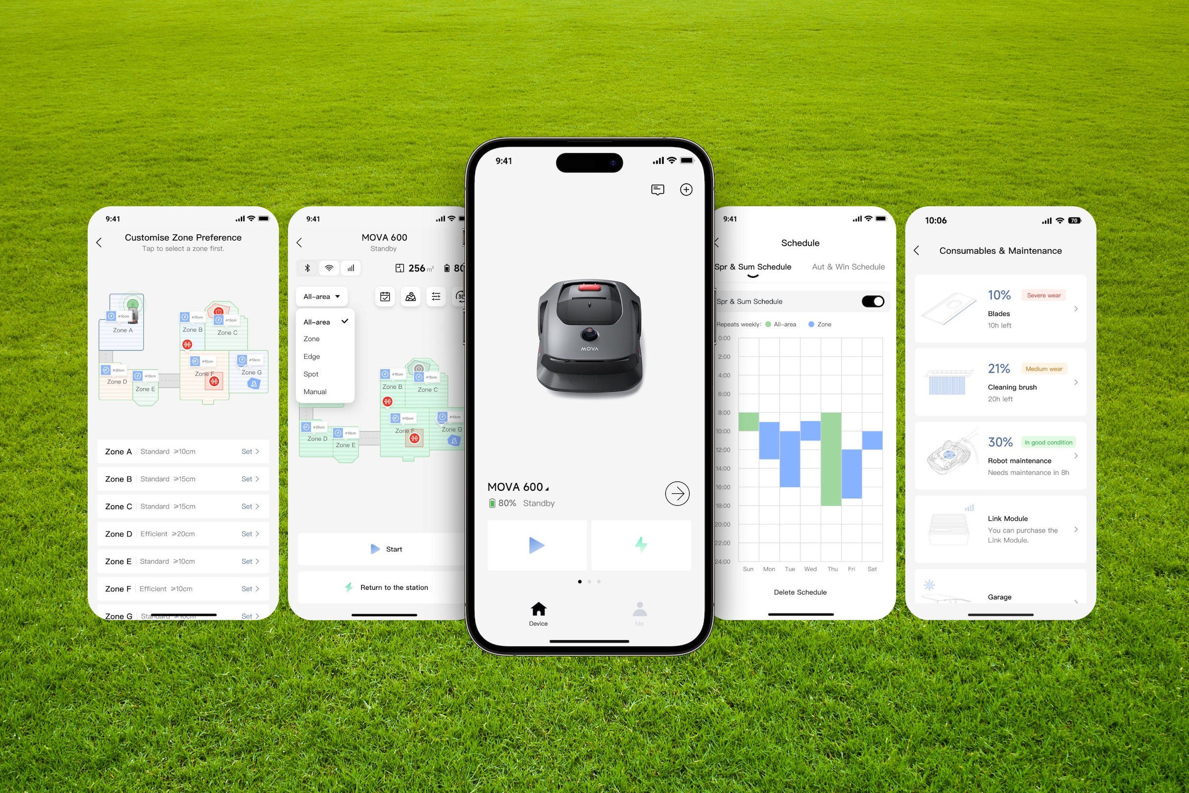 Mova Rasenmähroboter »»MOVA 600 Kit« Inkl. 5.Ah Zusatzakku und Ersatzklingen« mit Ladestation und umfangreichem Zubehör,   Schnitthöhe (2-6 cm)