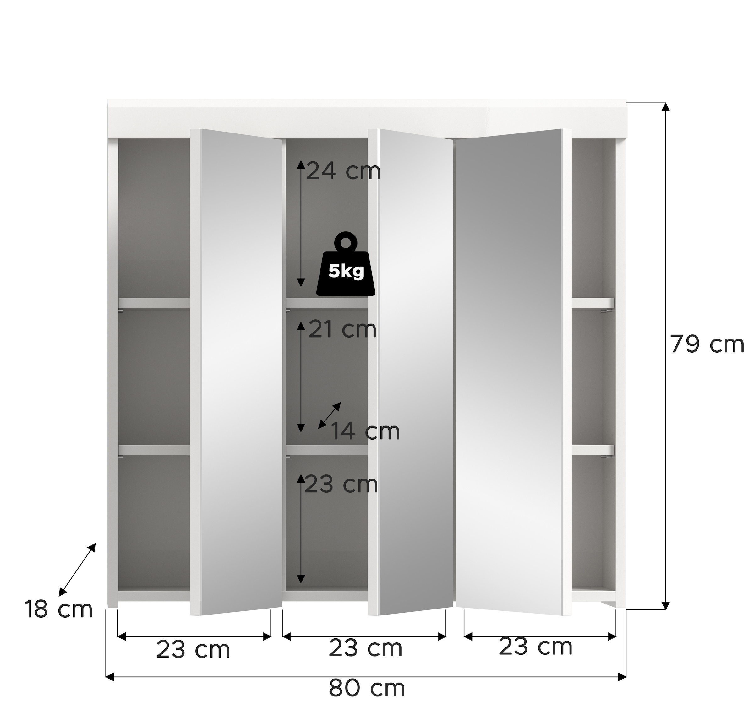 welltime Badezimmerspiegelschrank »SIENA, Breite 80 cm, 3 Spiegeltür, 6 Einlegeböden, 9 Fächer« Badmöbel, Badschrank, Schrank, Bad, Spiegel, Hängespiegel, Badspiegel