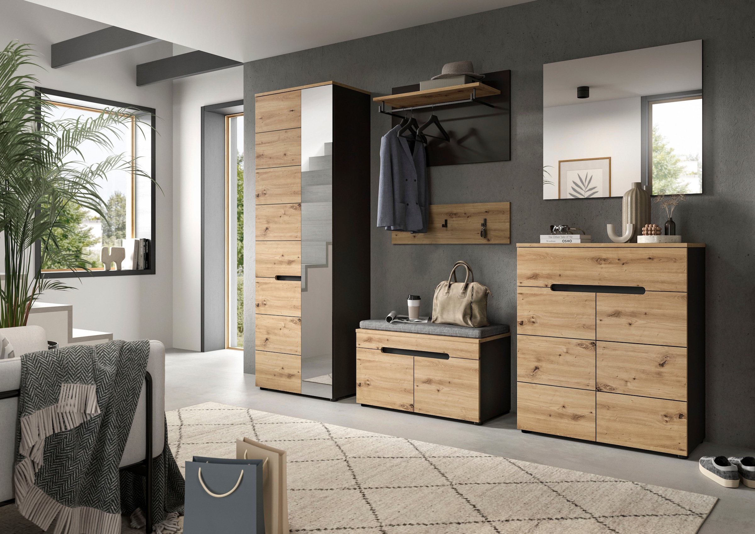 INOSIGN Garderobenschrank »REHAT, TOPSELLER!, Höhe 190cm, 2 Türen, 6 Fächer, 1 Kleiderstange«, Garderobe, Flurschrank, Dielenschrank, Kleiderschrank, Garderobenmöbel
