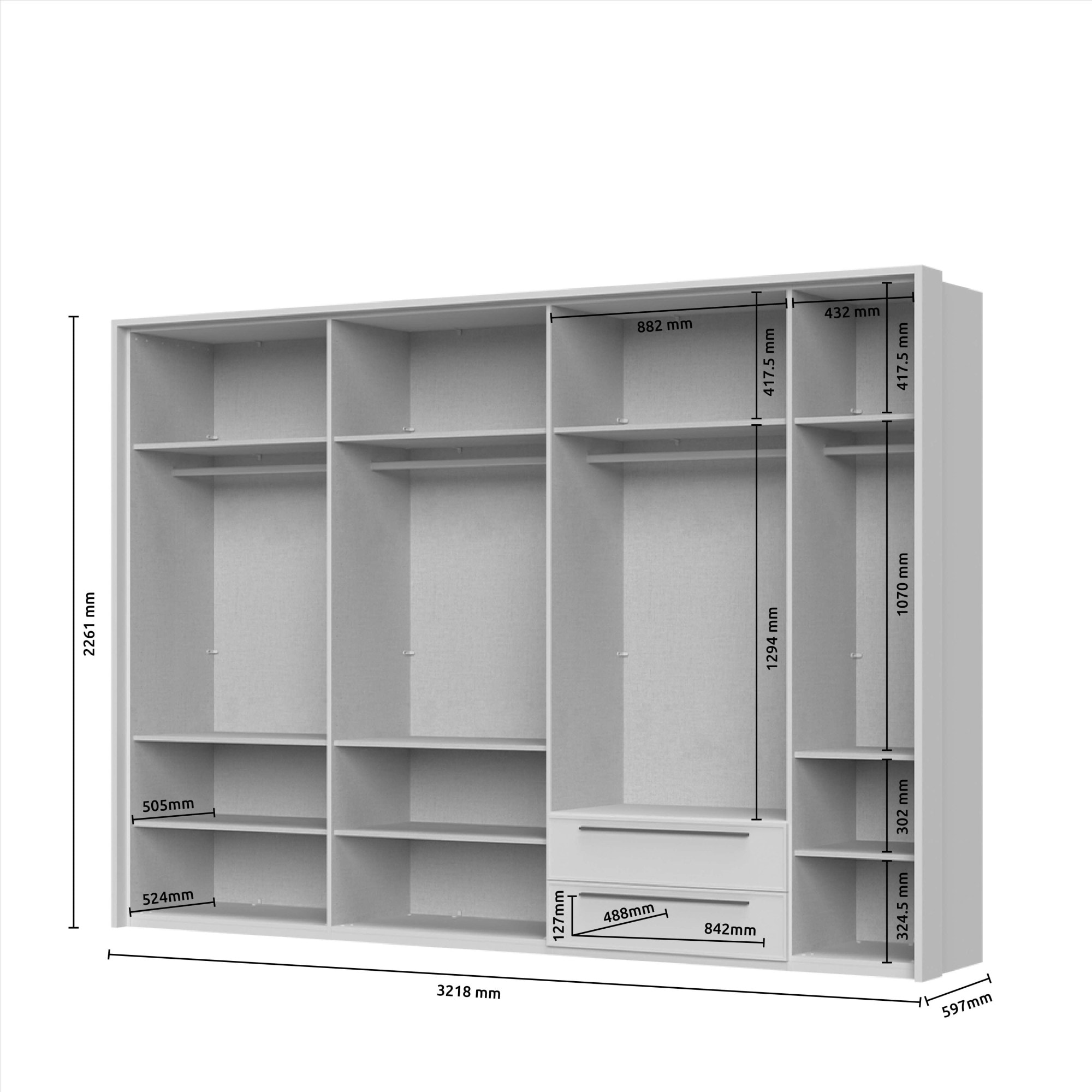 Places of Style Drehtürenschrank »Opera mit oder ohne Kranz inkl. LED-Bel.,B 227,272,317 oder 362 cm«, UV lackiert, Soft Close Funktion, Höhenverstellbare Füße
