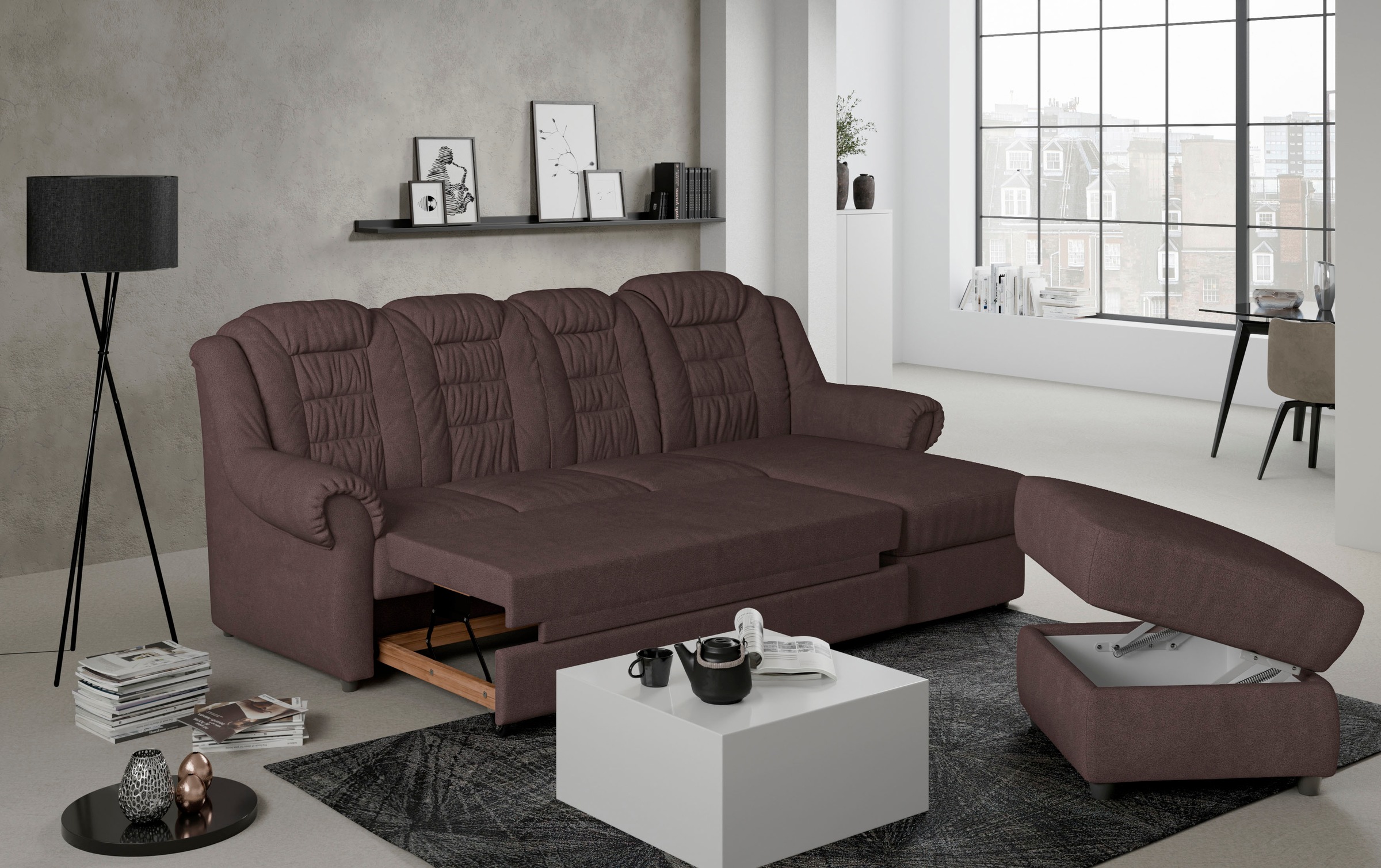 Home affaire Ecksofa »Boston L-Form«, mit hoher Rückenlehne, wahlweise mit günstig online kaufen
