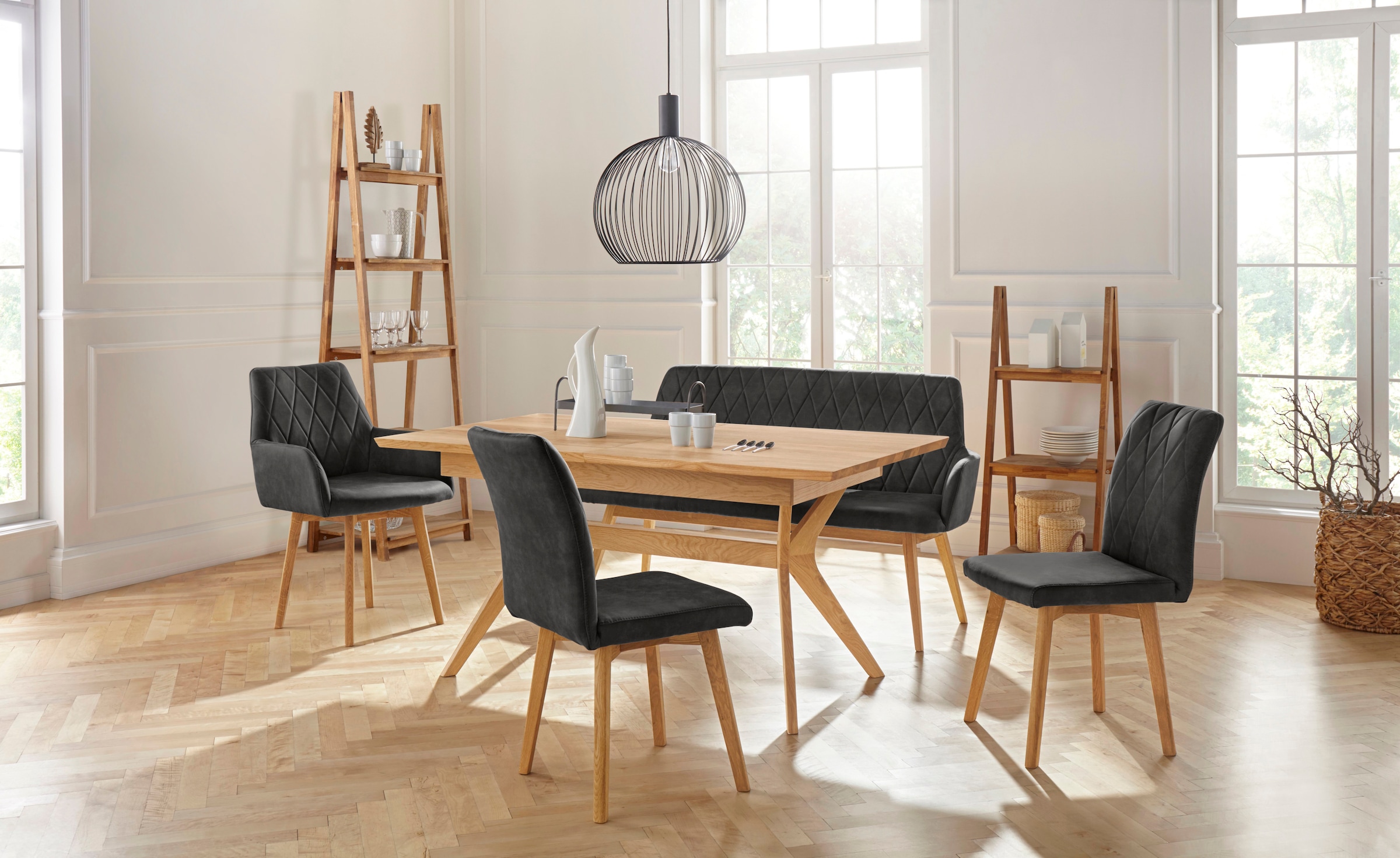 Home affaire Esszimmerstuhl »Brest«, (Set), 2 St., Microfaser, Armlehnstuhl in Leder oder Microfaser, Gestell Eiche Massiv geölt