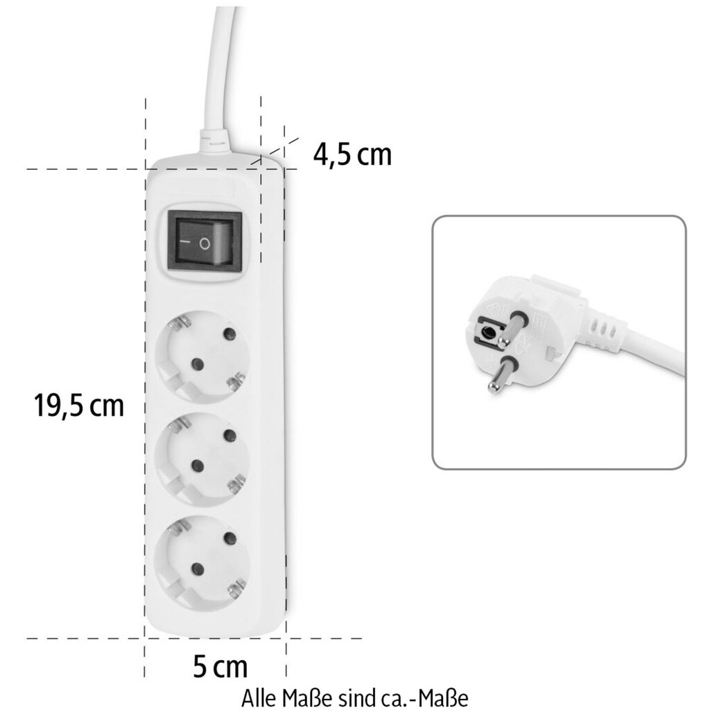 Hama Steckdosenleiste »3-fach, mit Schalter, 5 m, Weiß, mit erhöhtem Berührungsschutz«, 3-fach, (Kabellänge 5 m)